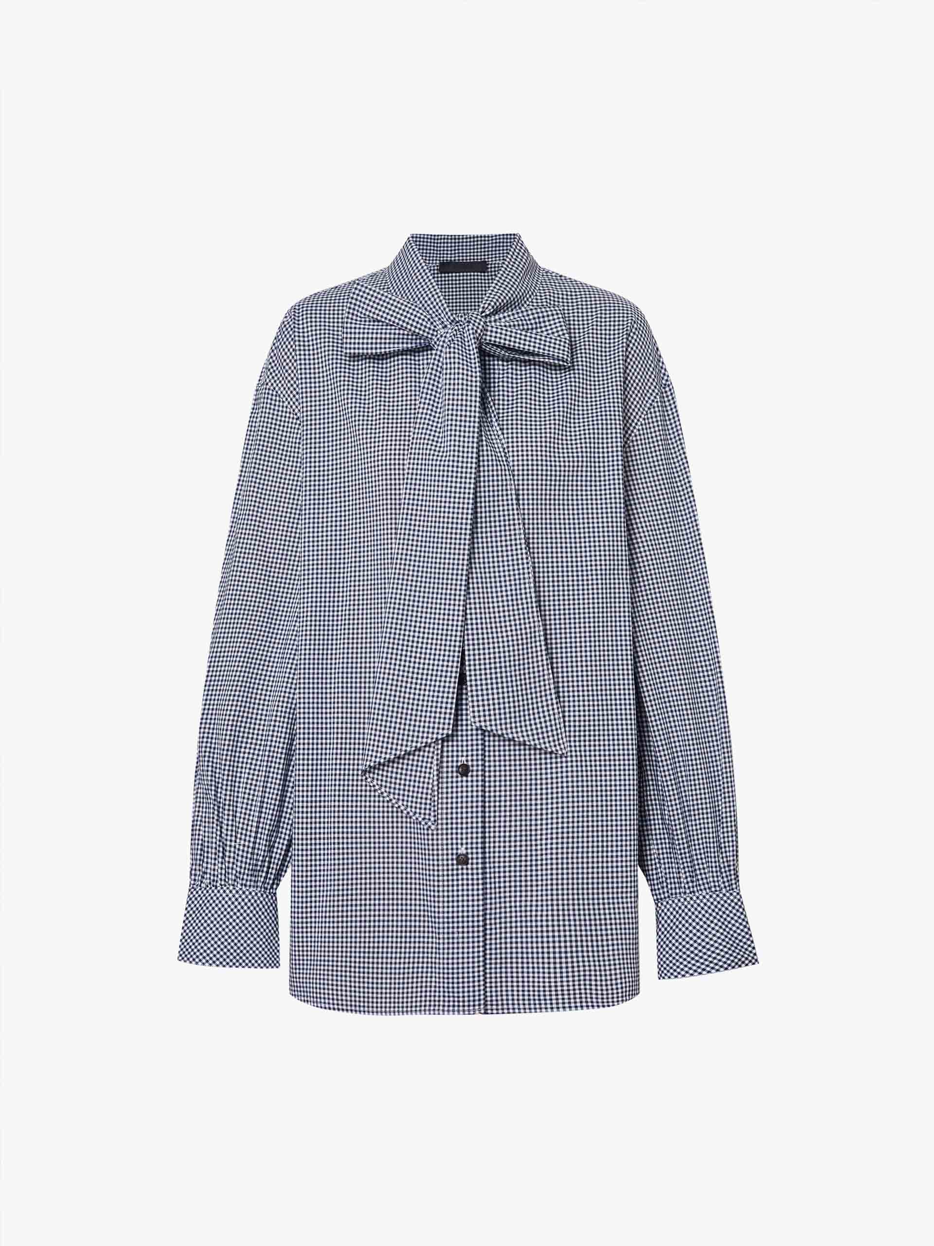 Cotton Tie Plaid Blouse - Image 5