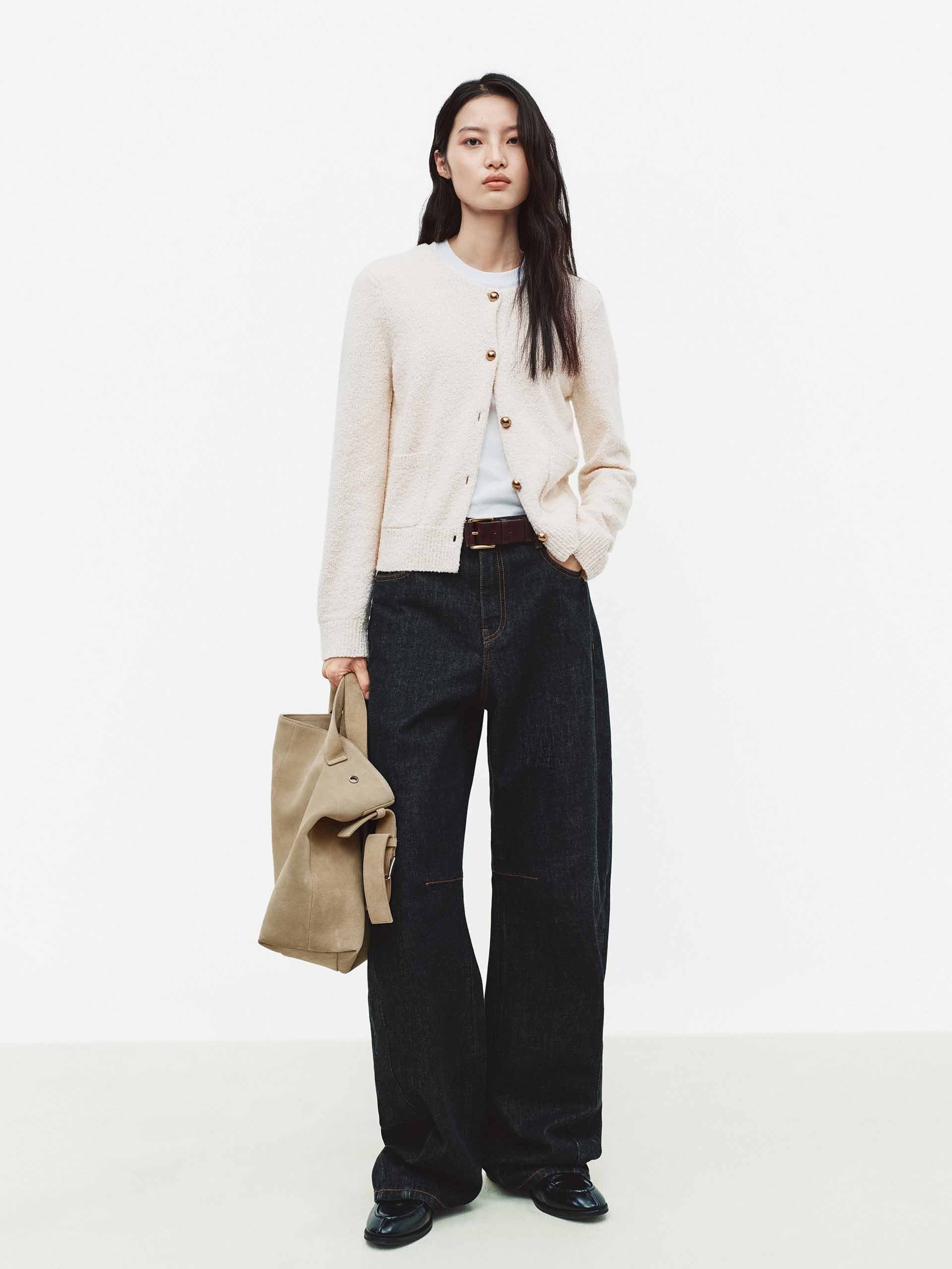 Crewneck Textured Knit Cardigan - Image 2