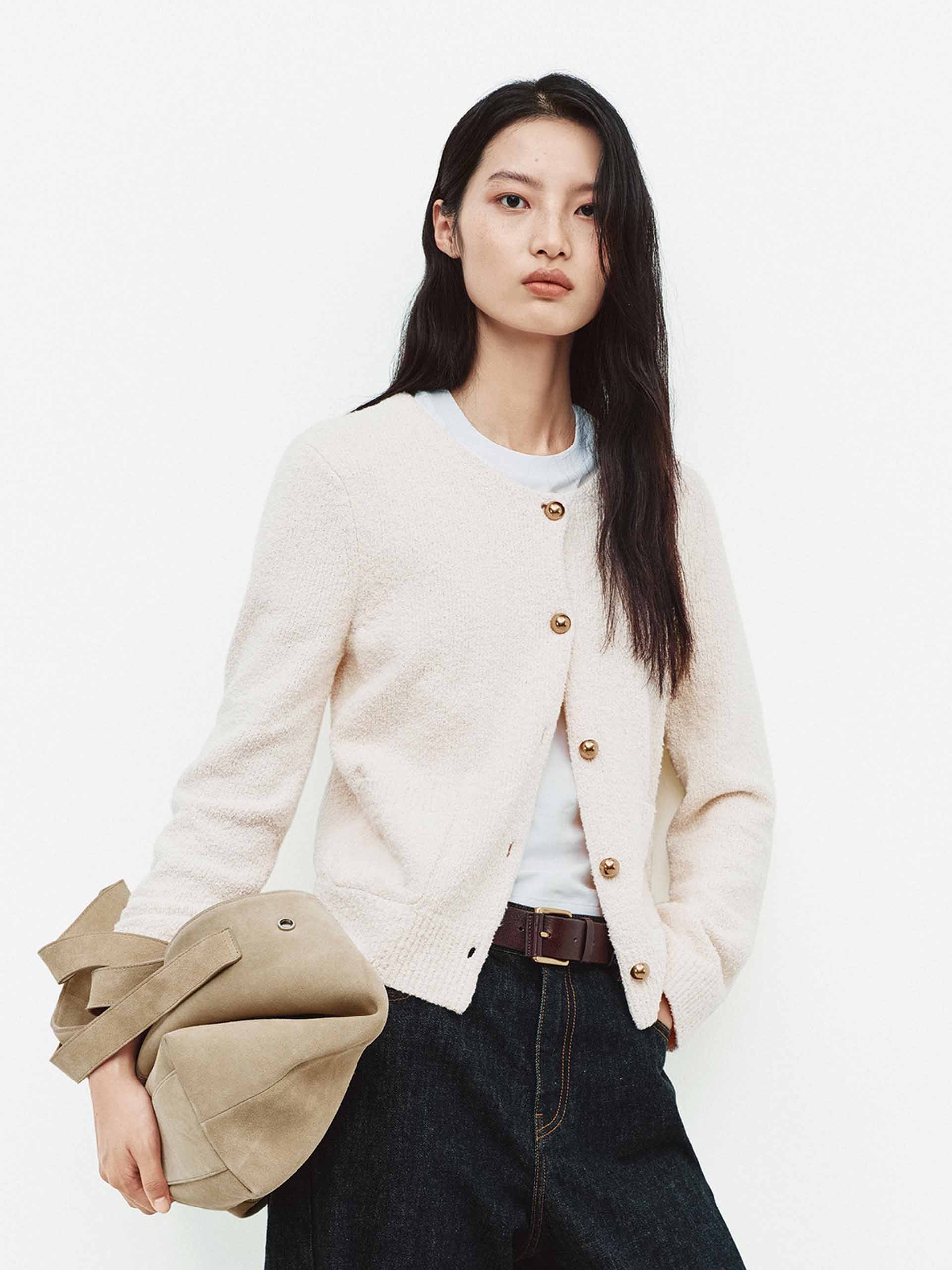 Crewneck Textured Knit Cardigan - Image 3