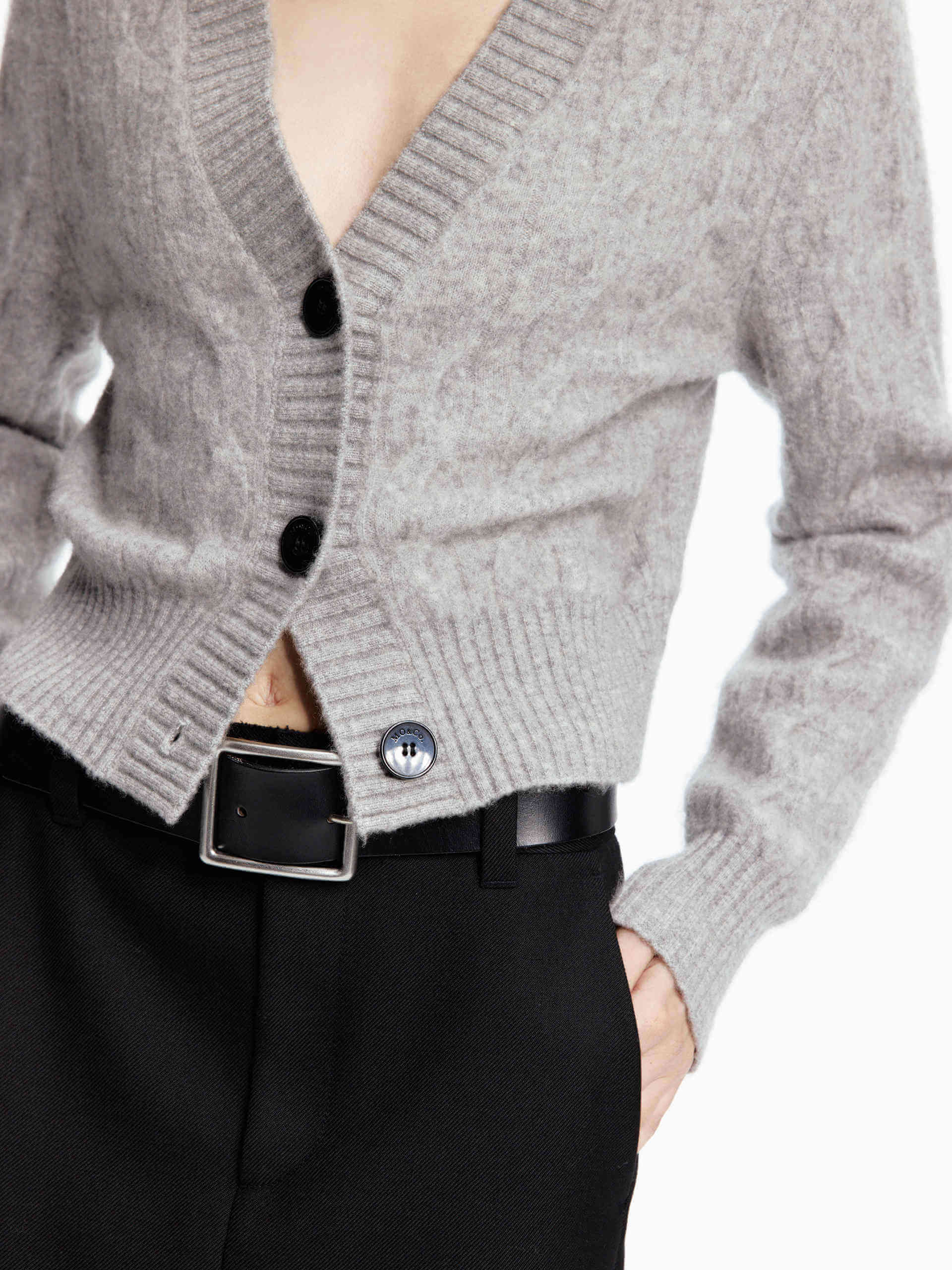 Cropped Cable Knit Cardigan - Image 3