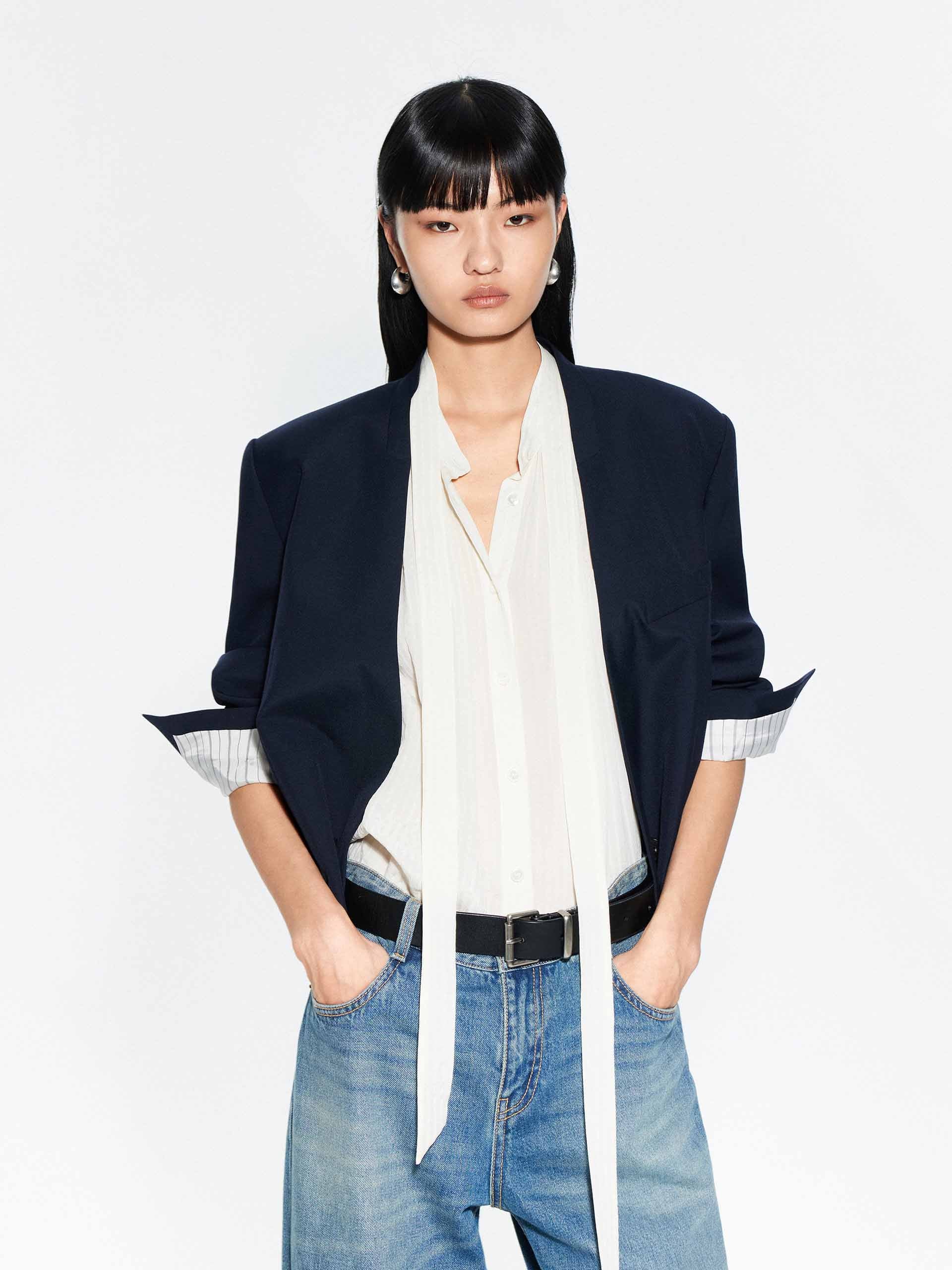 Cropped Collarless Blazer - Image 6