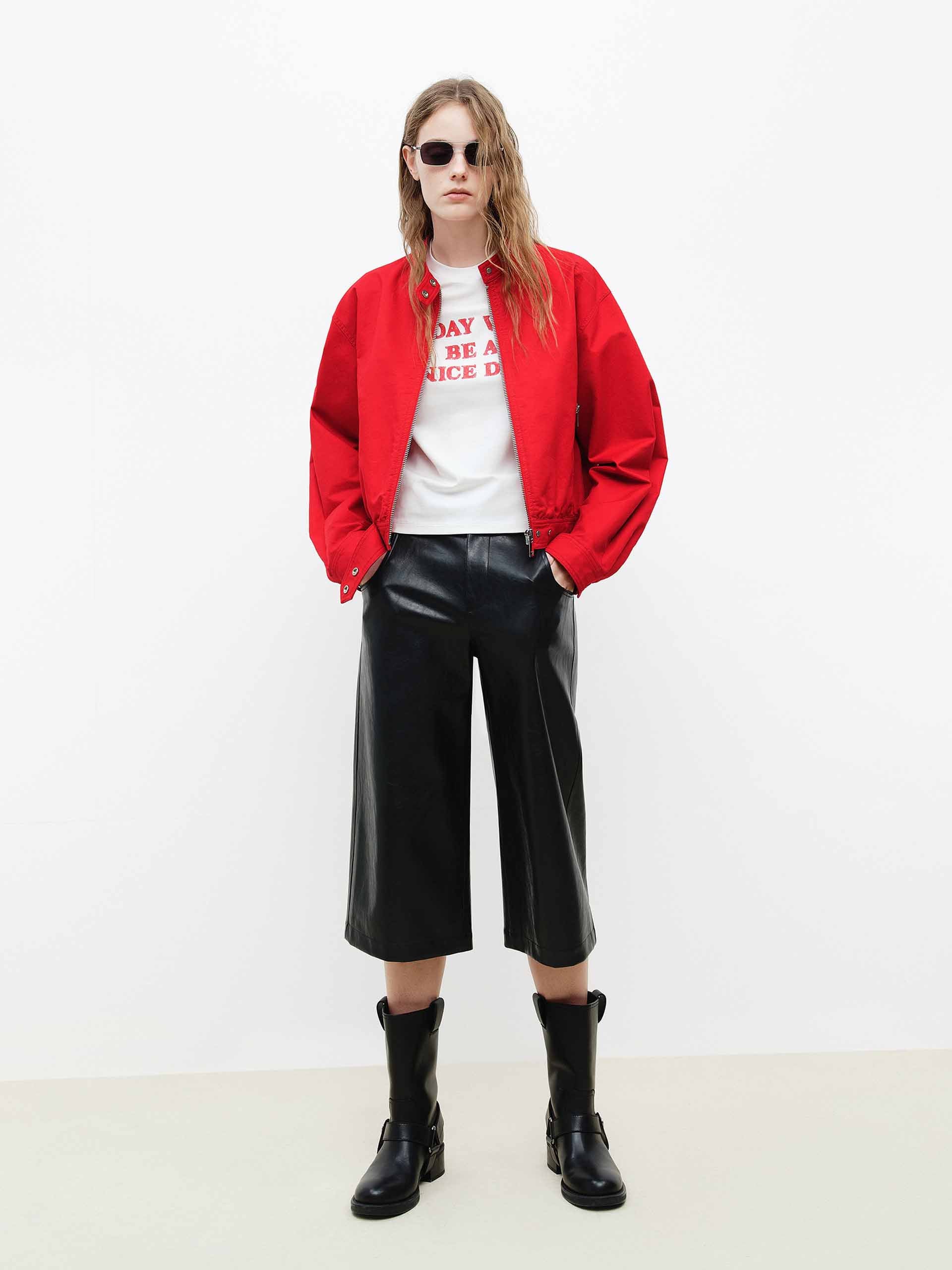 Cropped Cotton Bomber Jacket - Image 10