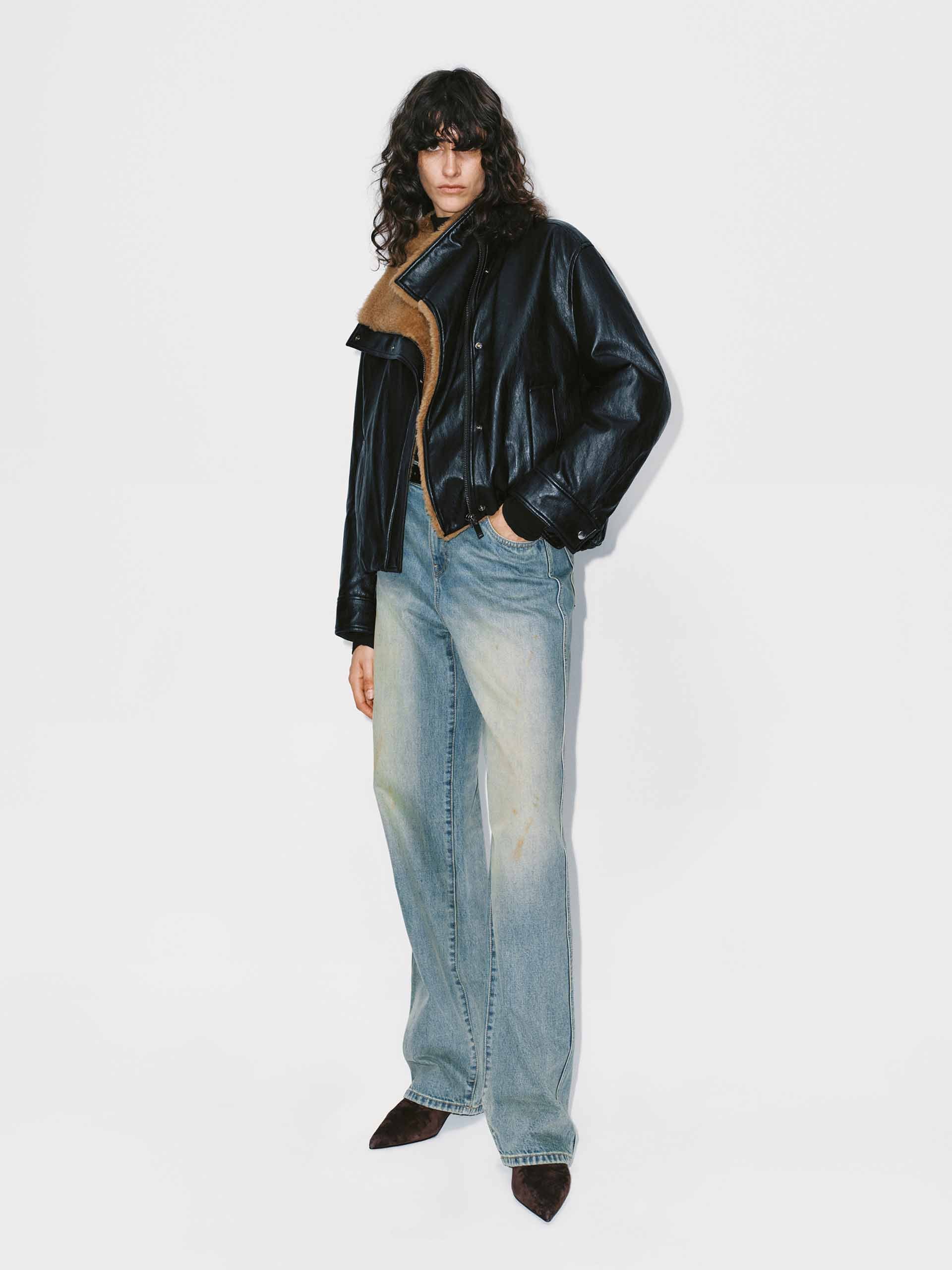 Cropped Leather Down Jacket - Image 9
