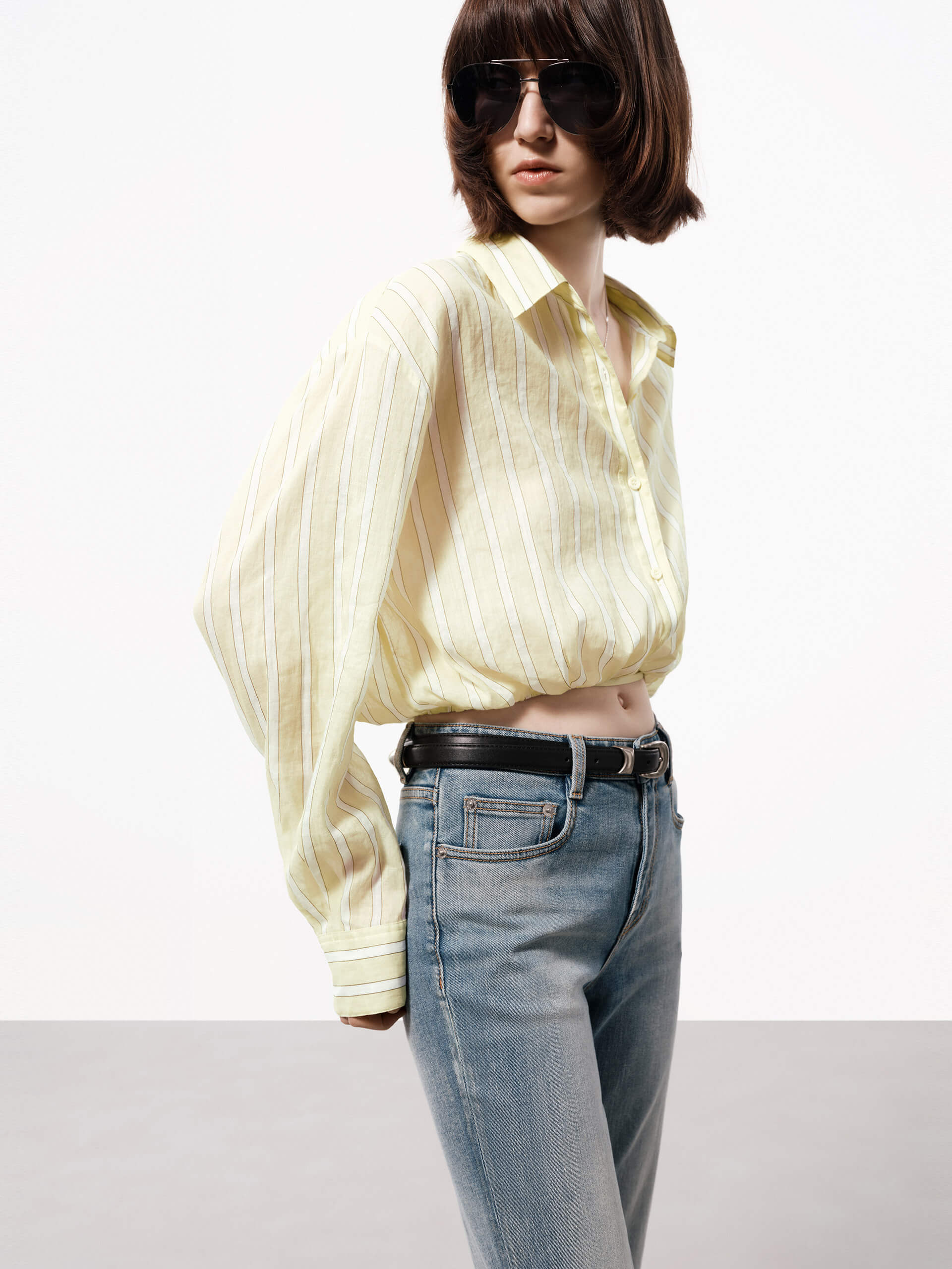 Cropped Pinstriped Blouse - Image 3