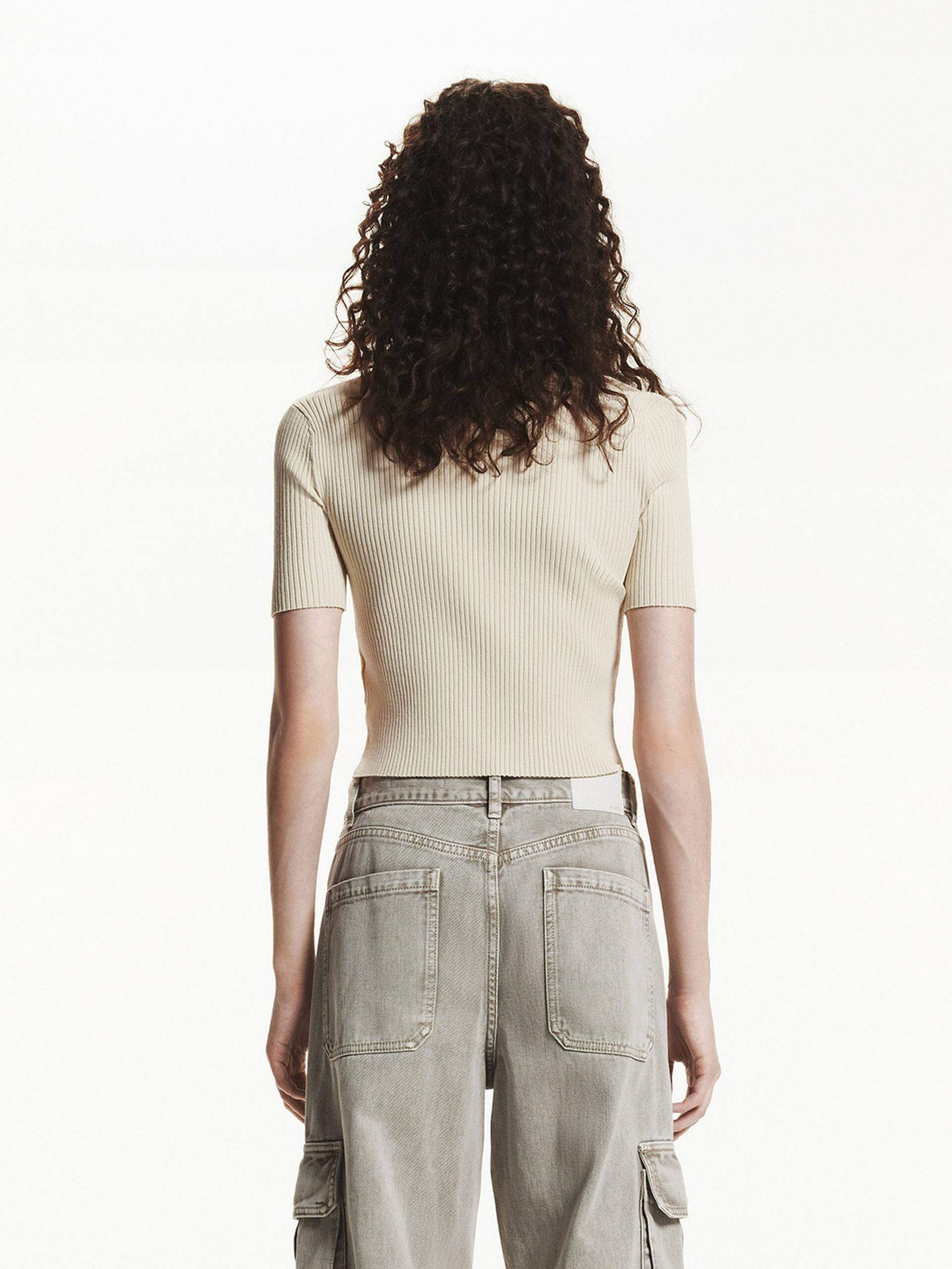 Cropped Ribbed Knit Top - Image 3