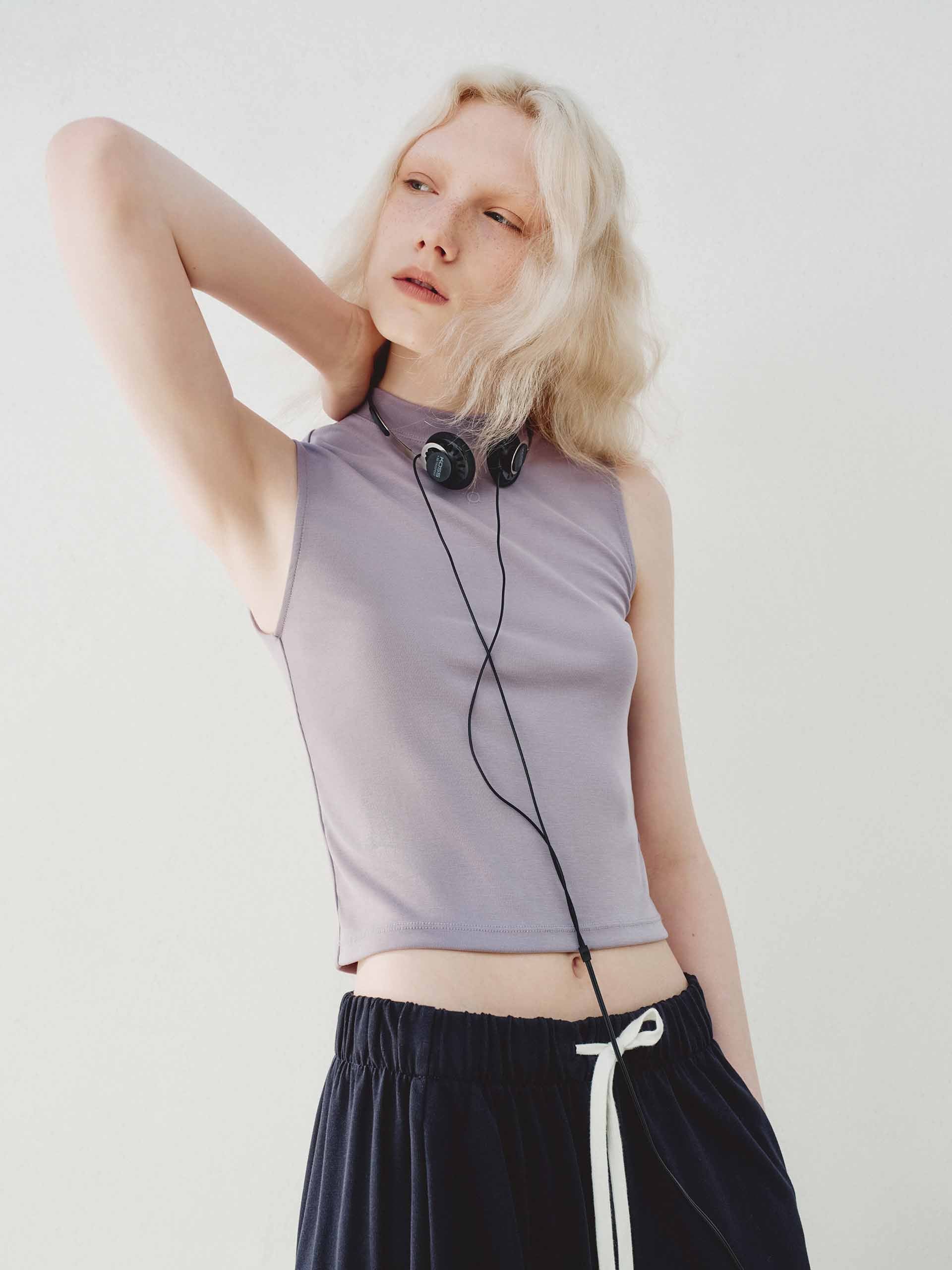 Cropped Stand Collar Top