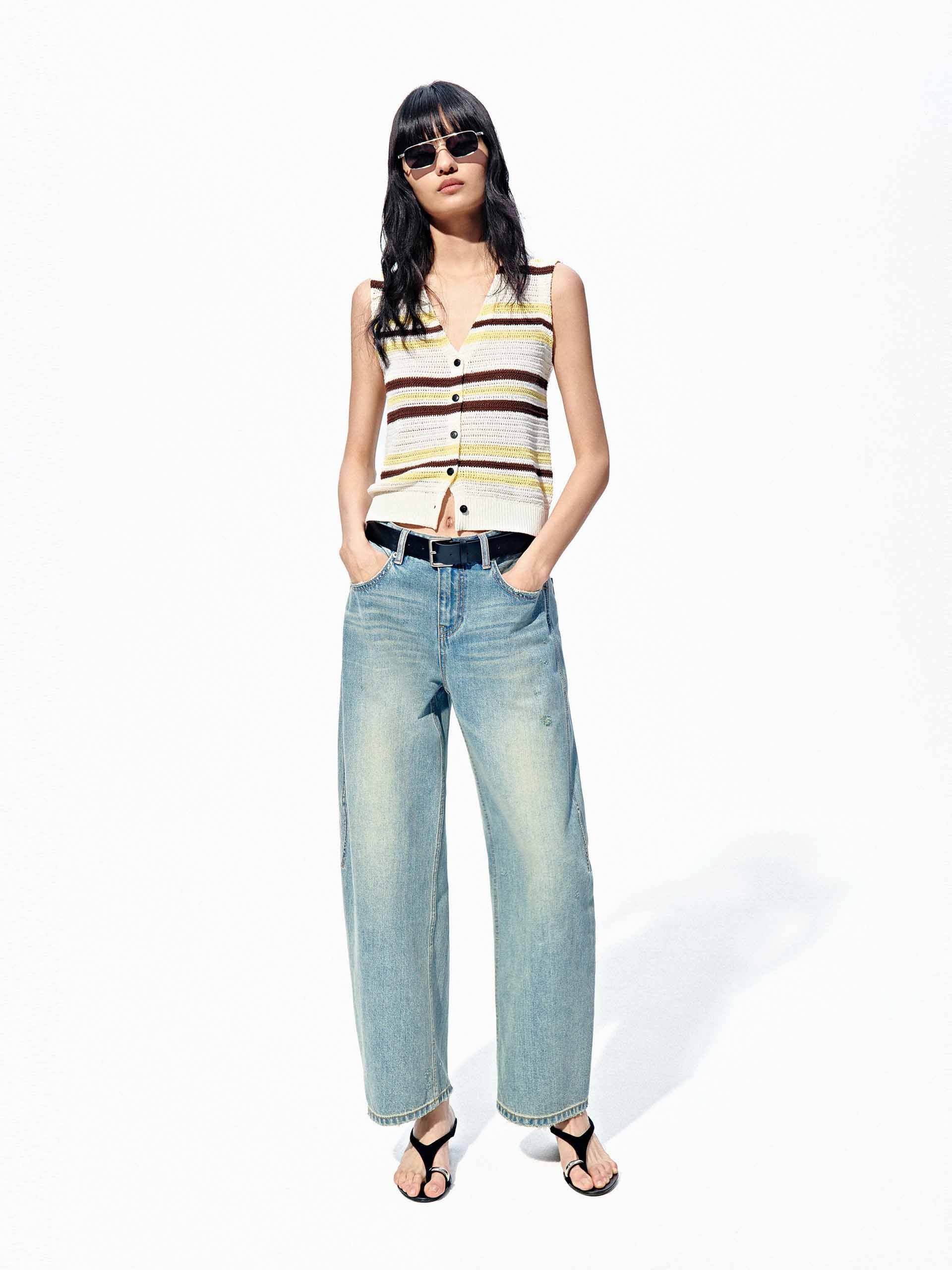 Cropped Striped Knitted Vest - Image 2