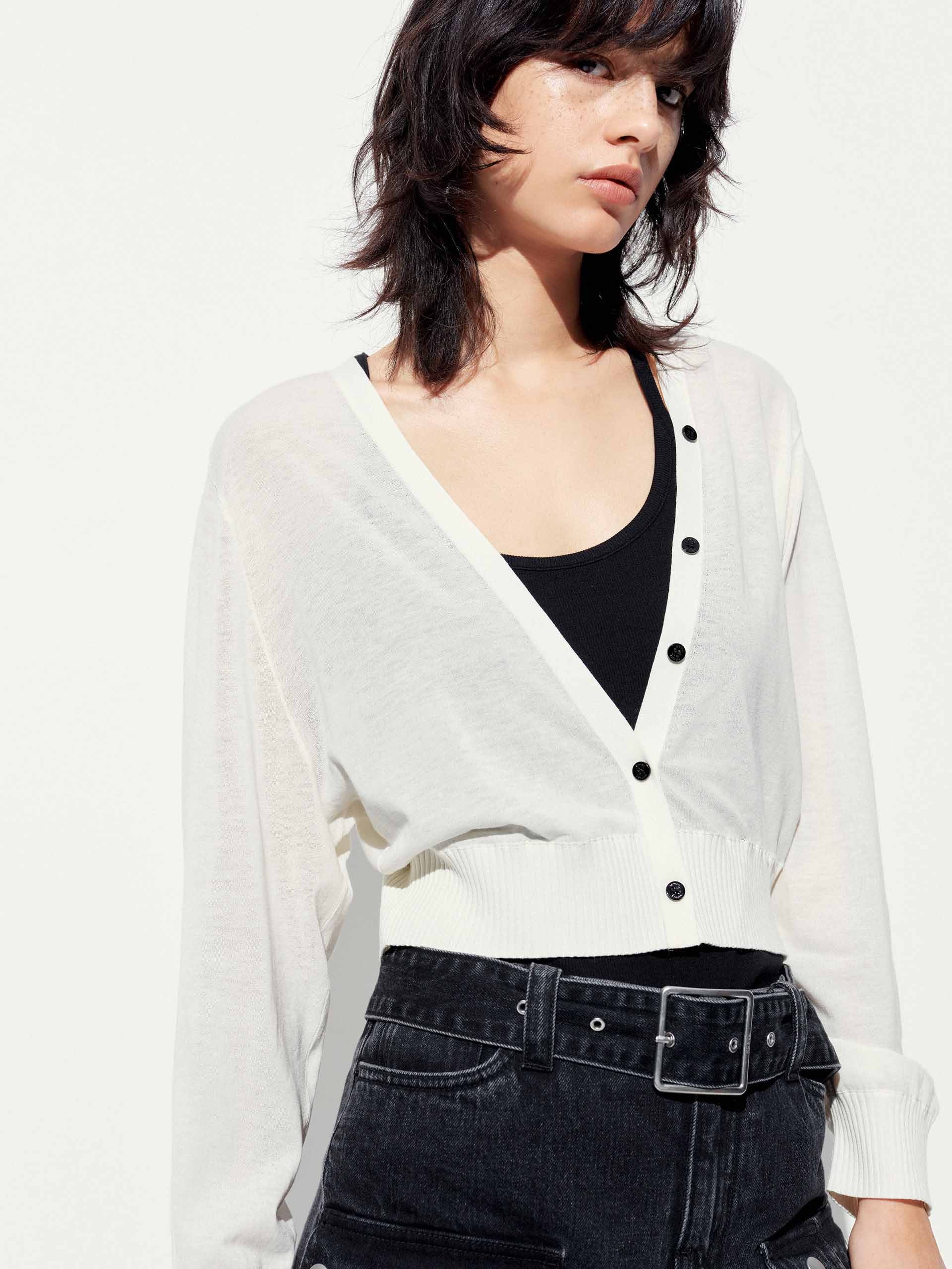 Cropped V-neck Cotton Wool Cardigan - Image 8