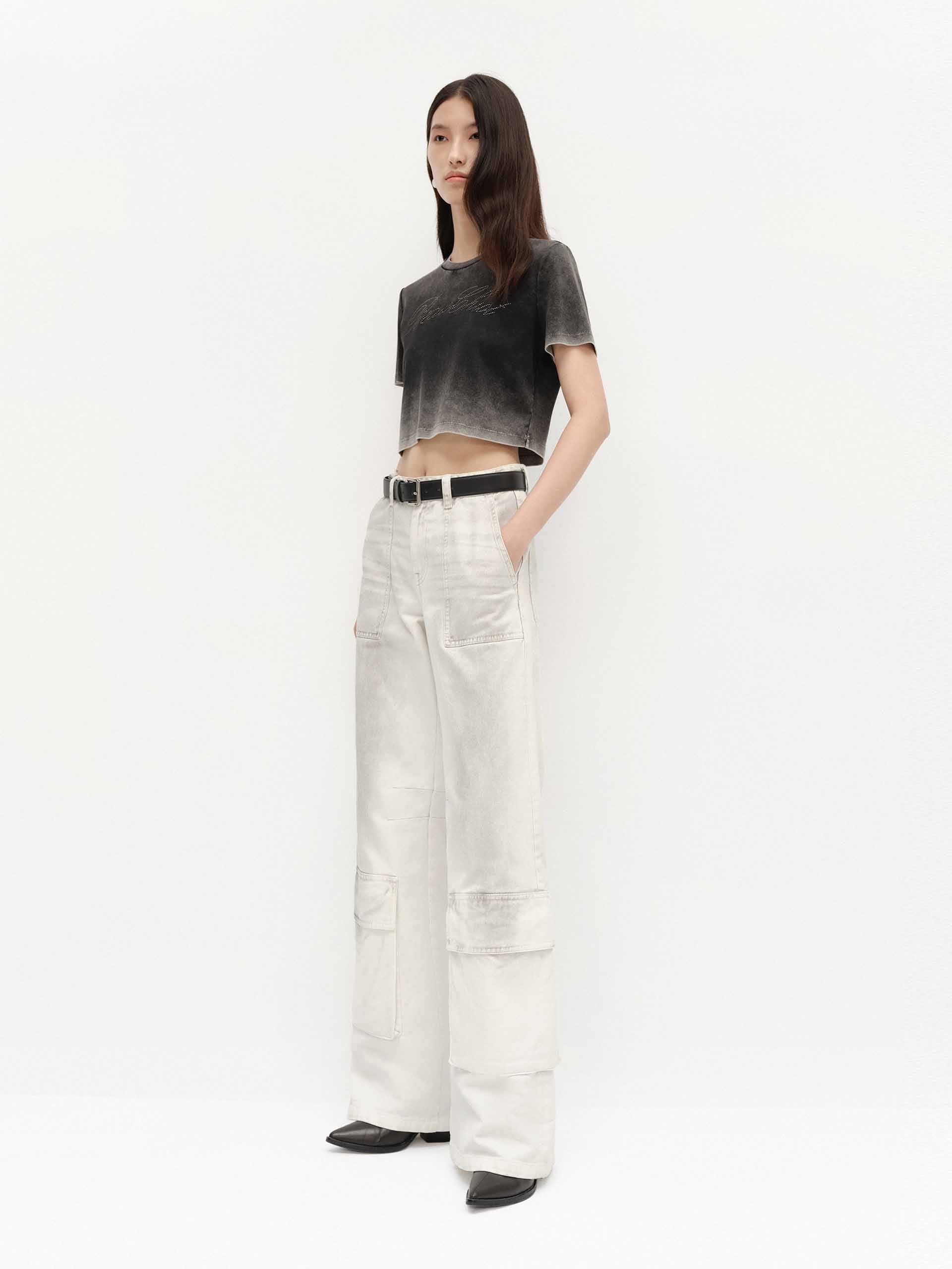 Cropped Washed Cotton T-shirt - Image 6