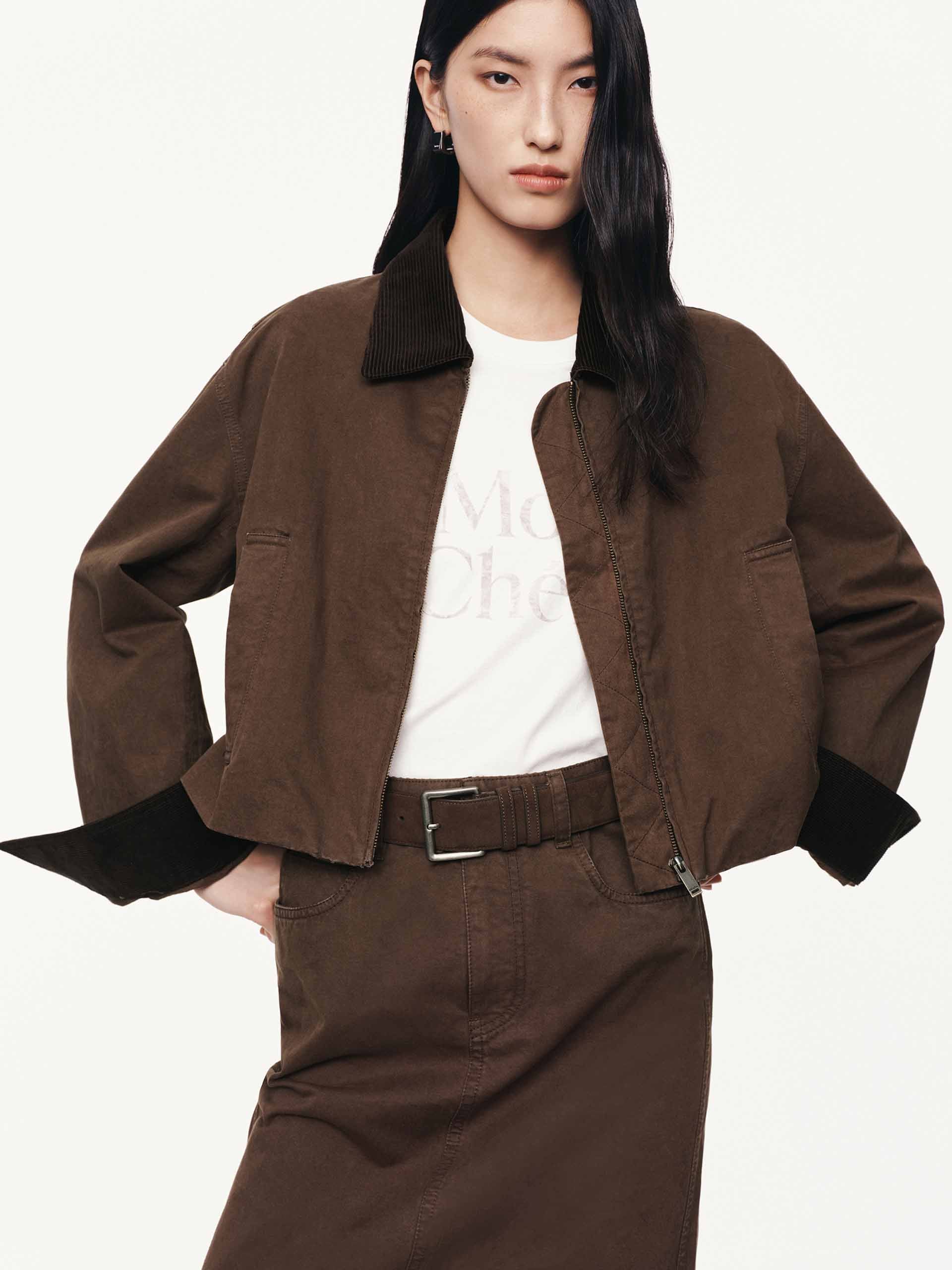 Cropped Zipper Cotton Jacket - Image 8