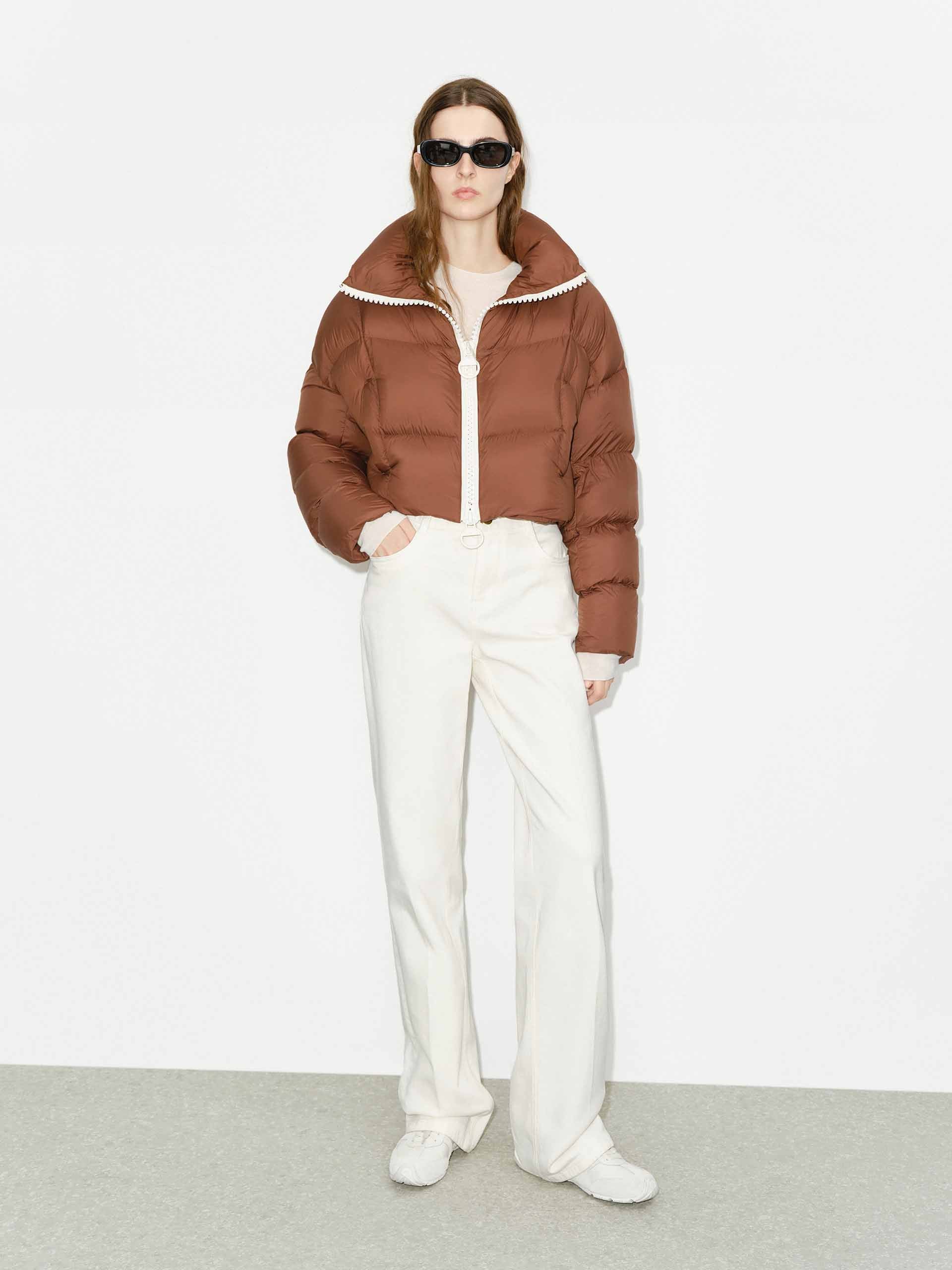 Cropped Zipper Down Jacket - Image 13