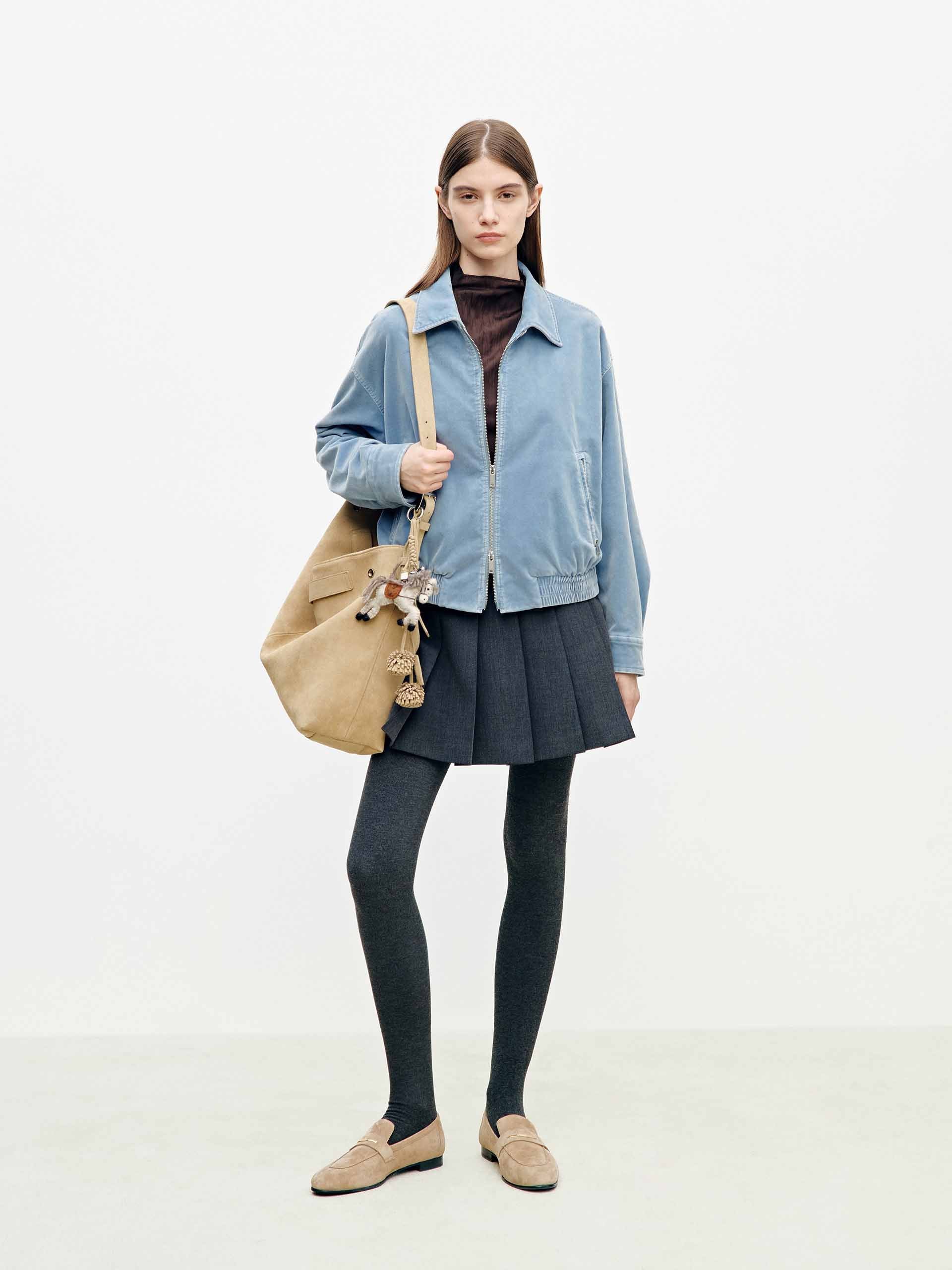 Cropped Zipper Relaxed Coat - Image 10