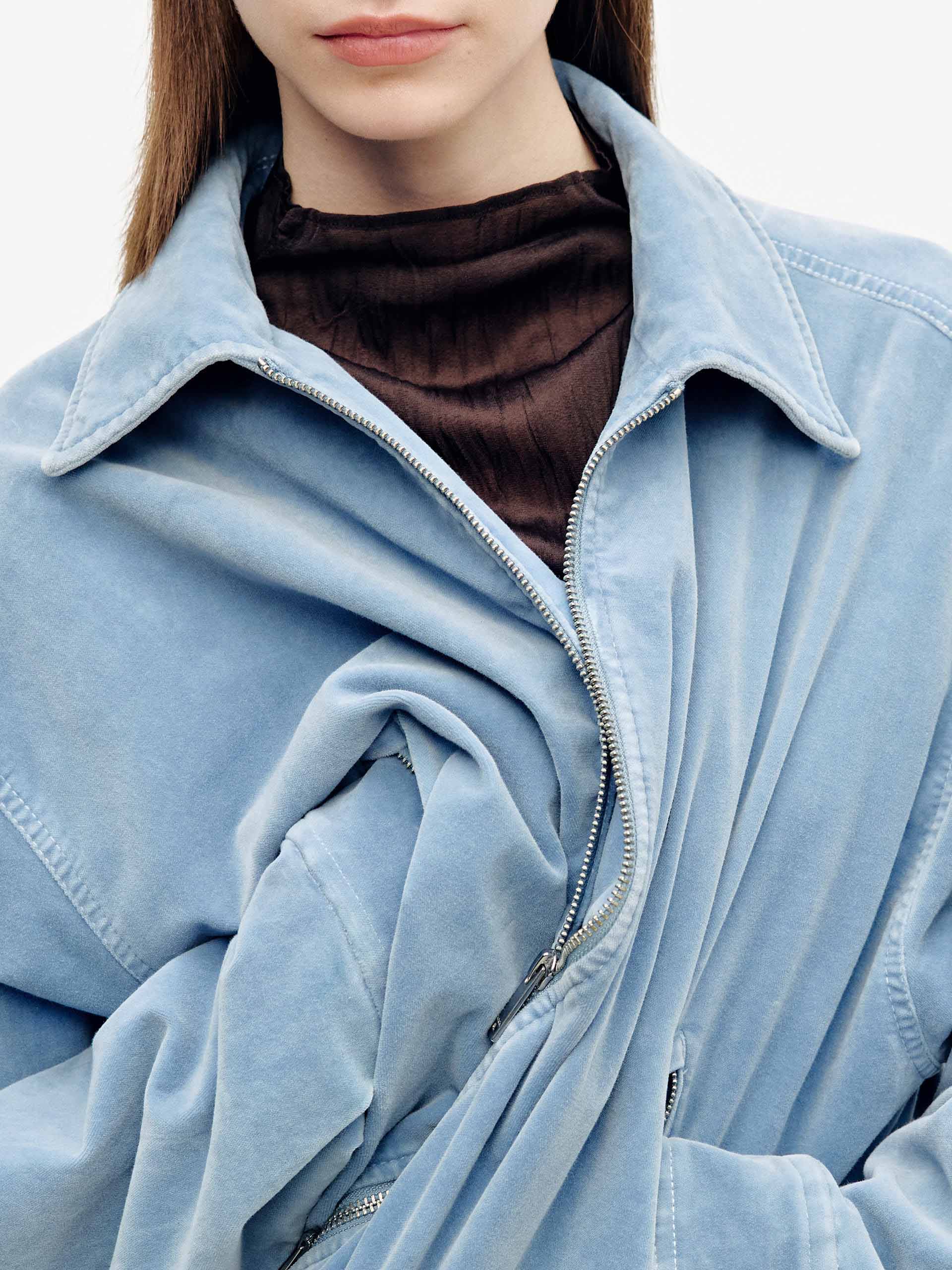 Cropped Zipper Relaxed Coat - Image 16