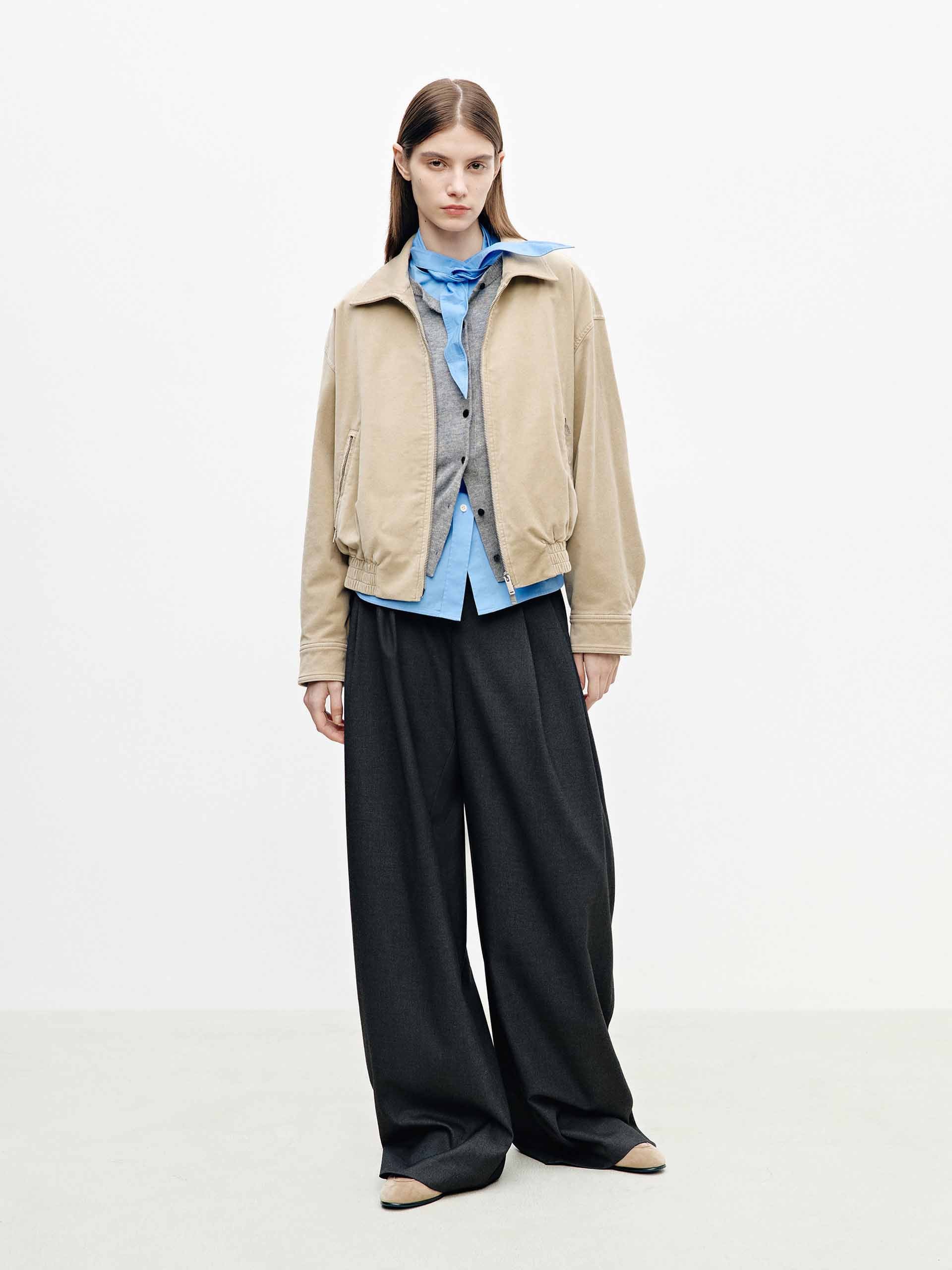 Cropped Zipper Relaxed Coat - Image 2