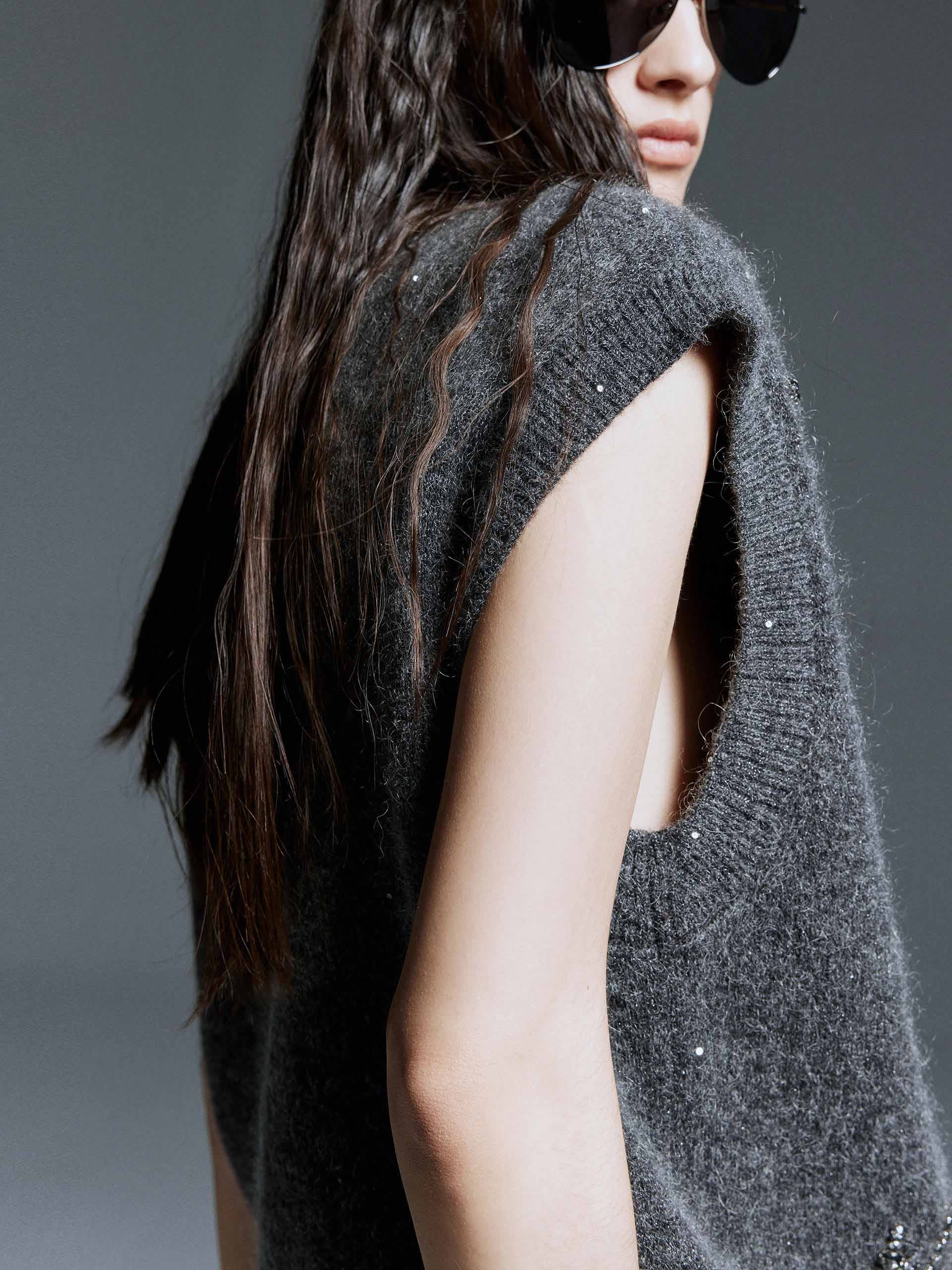 Crystal Decoration Knit Vest - Image 7