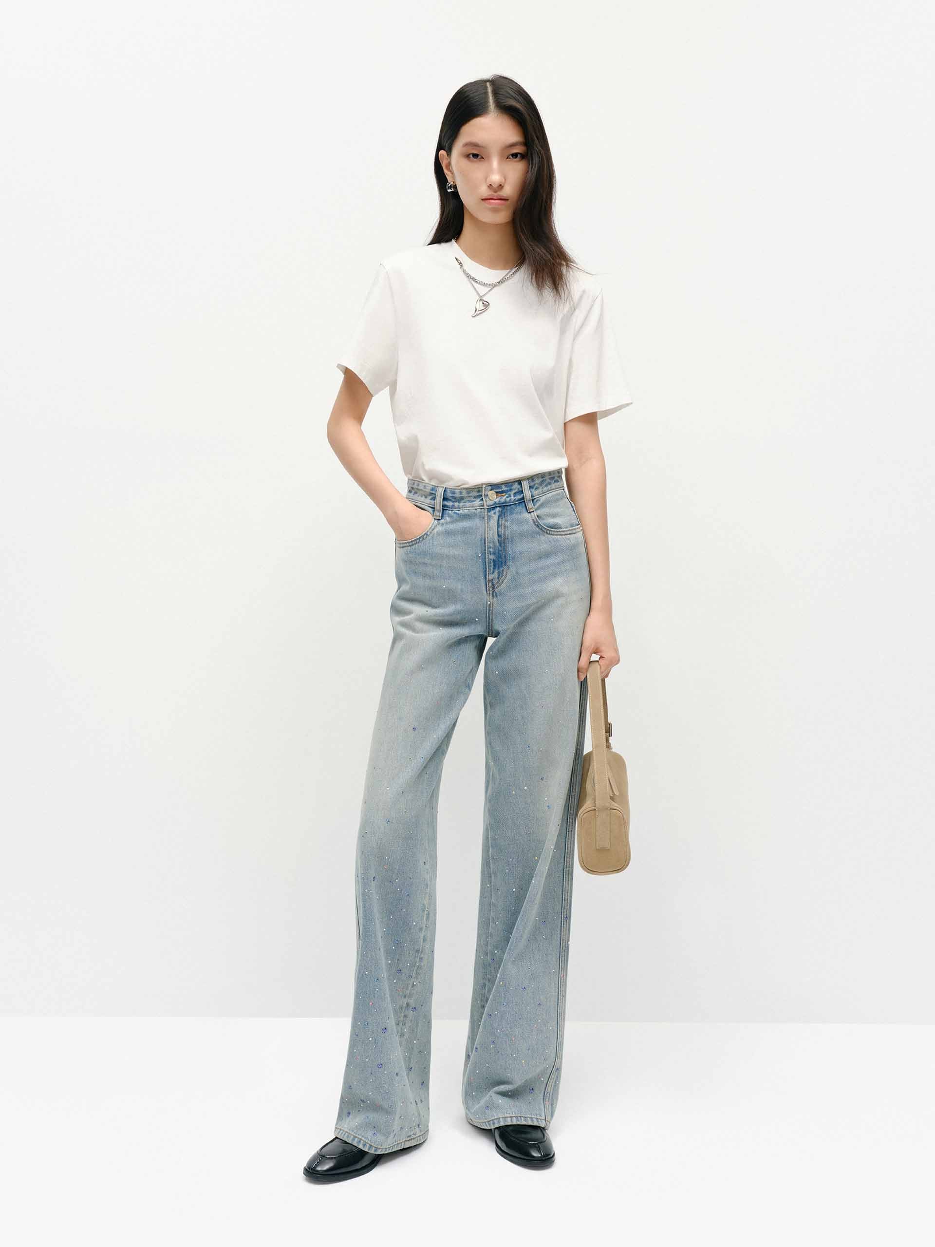 Crystal Detail Cotton Jeans - Image 2