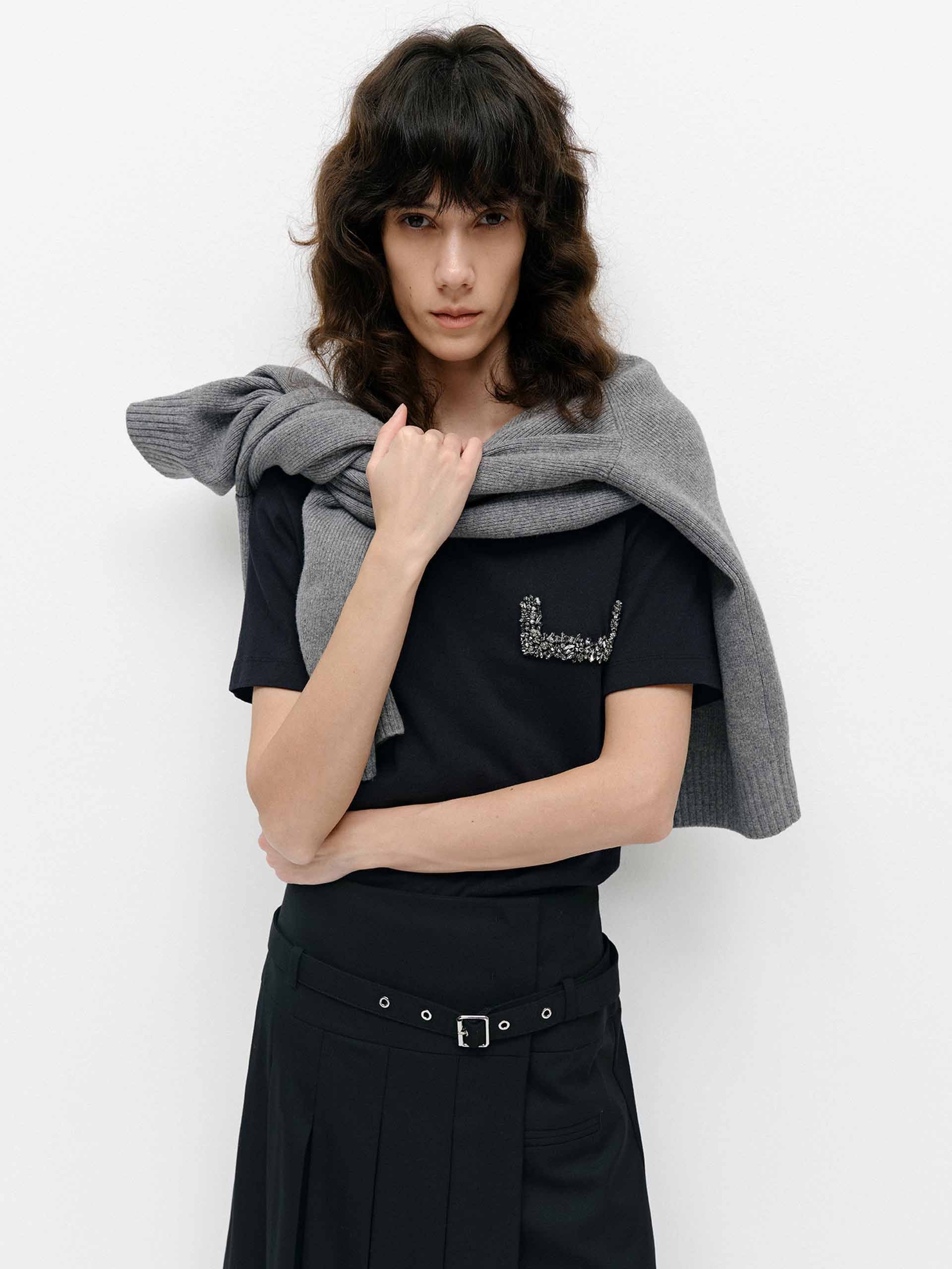 Crystal Detail Cotton T-shirt - Image 10