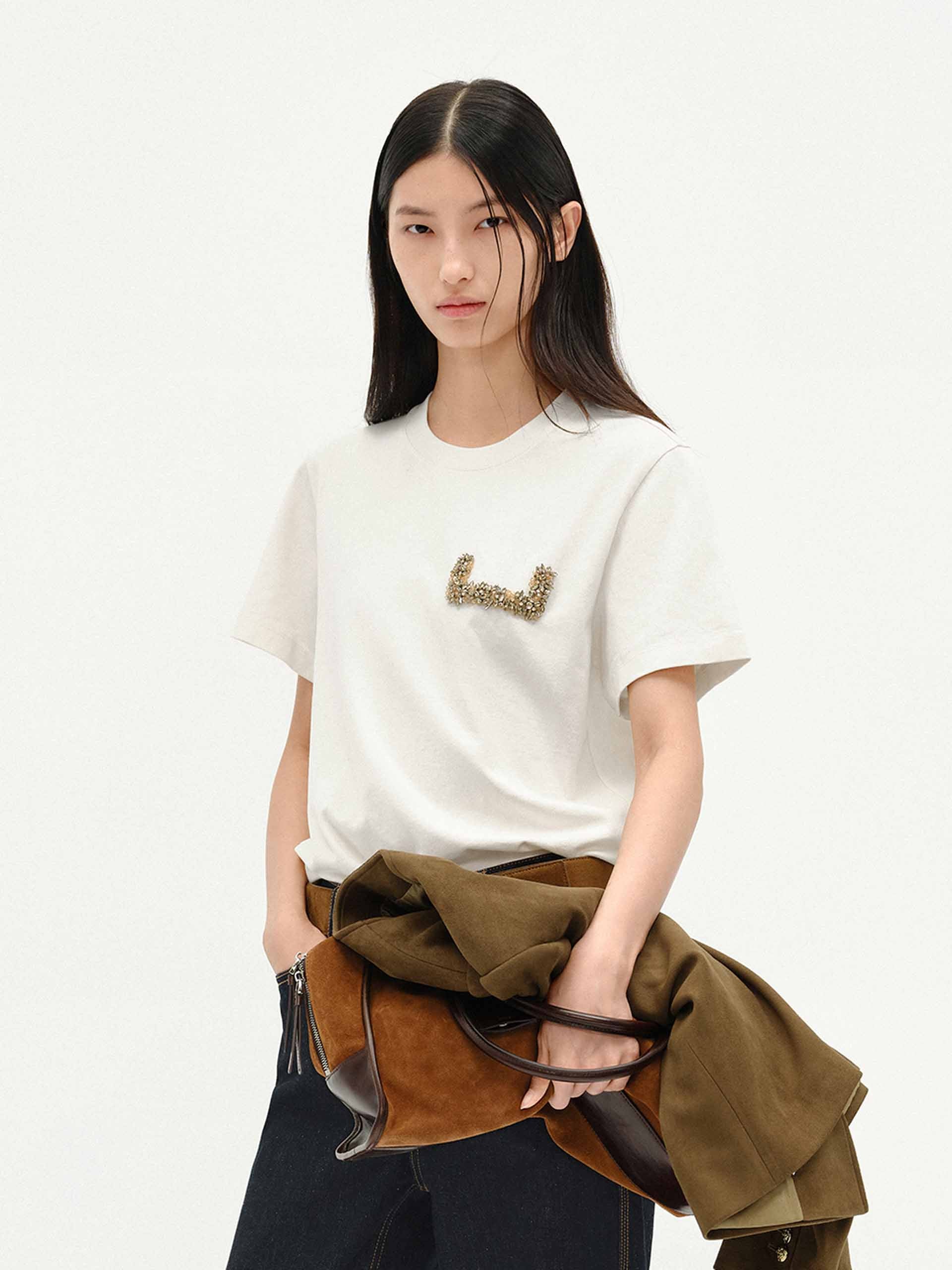 Crystal Detail Cotton T-shirt - Image 6