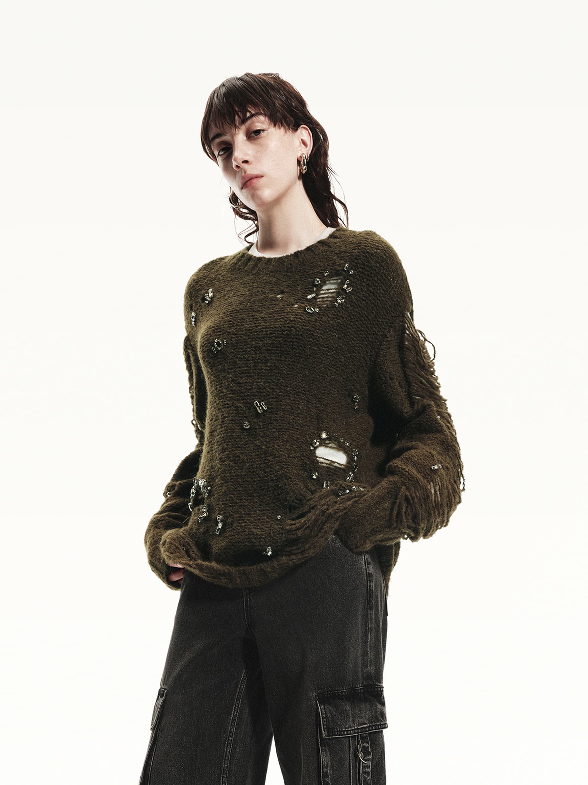 Crystal Detail Distressed Sweater - Image 2