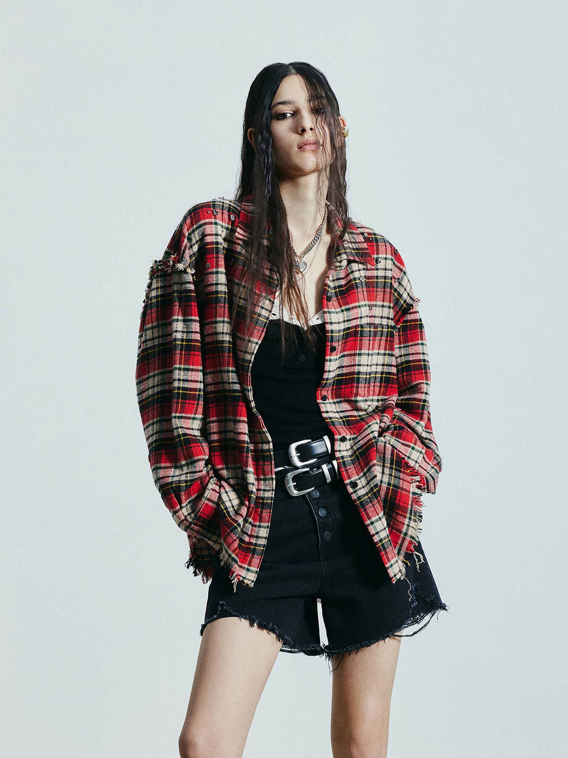 Crystal Detail Plaid Shirt