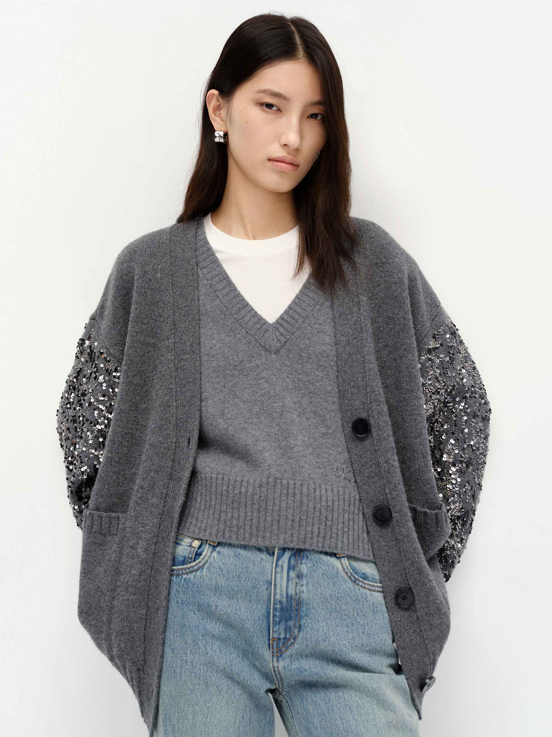 Crystal Detail Wool Cardigan