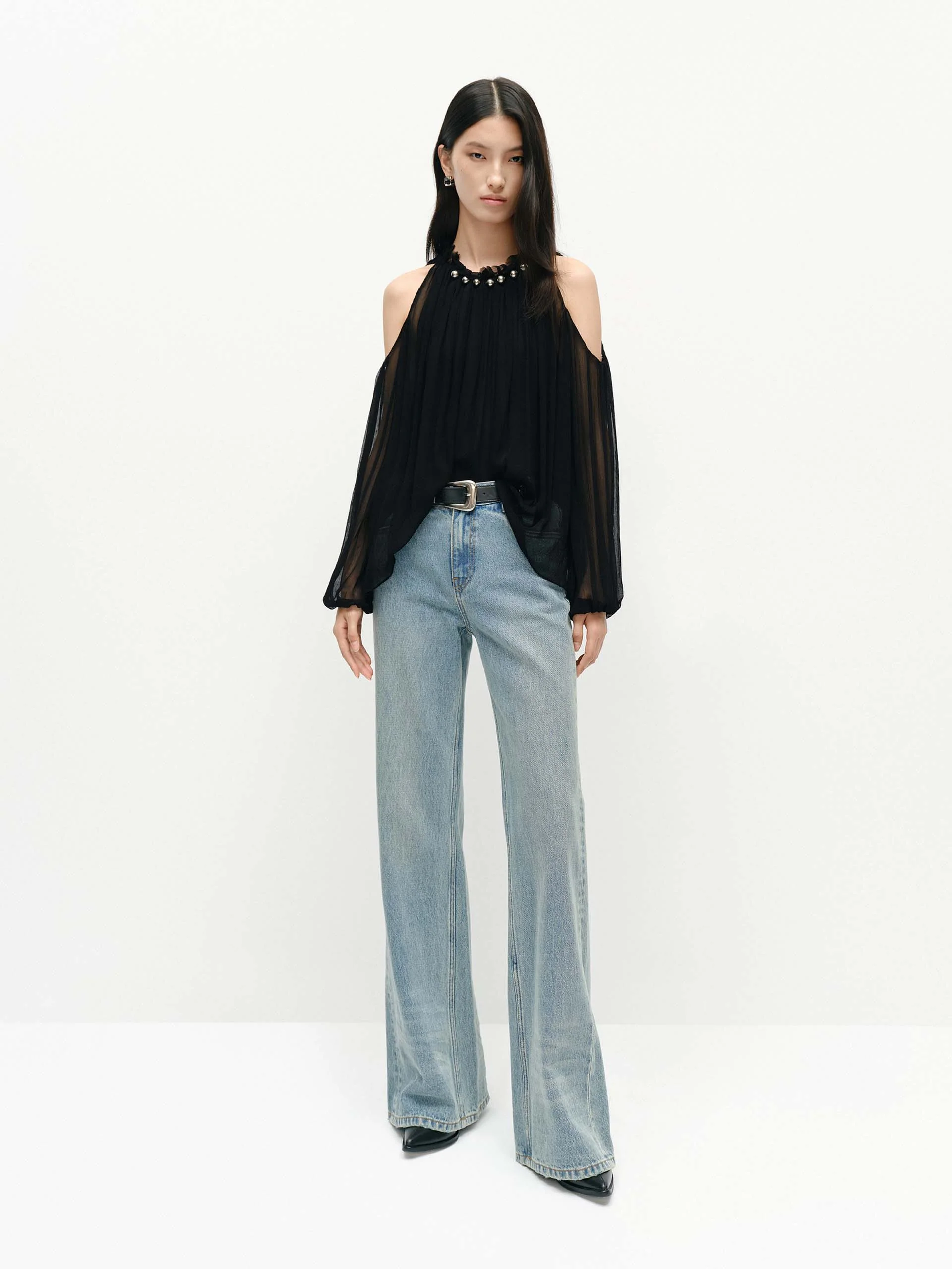 Cut Shoulder Chiffon Blouse - Image 6