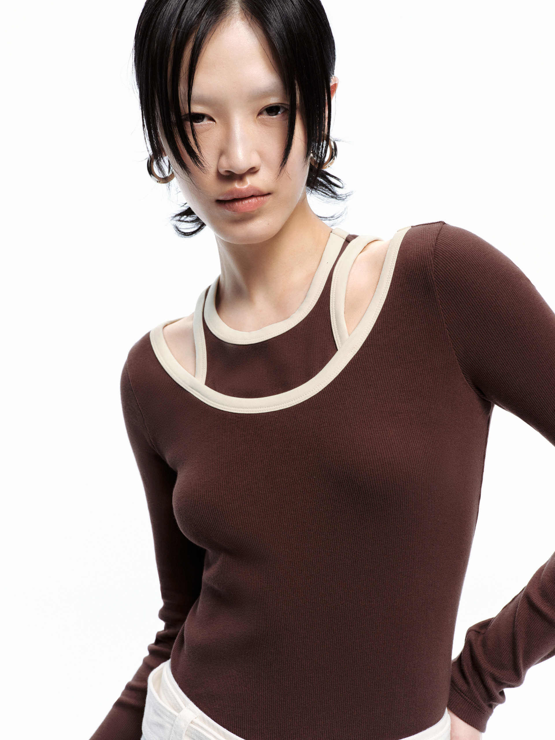 Cut shoulder Cotton T-shirt