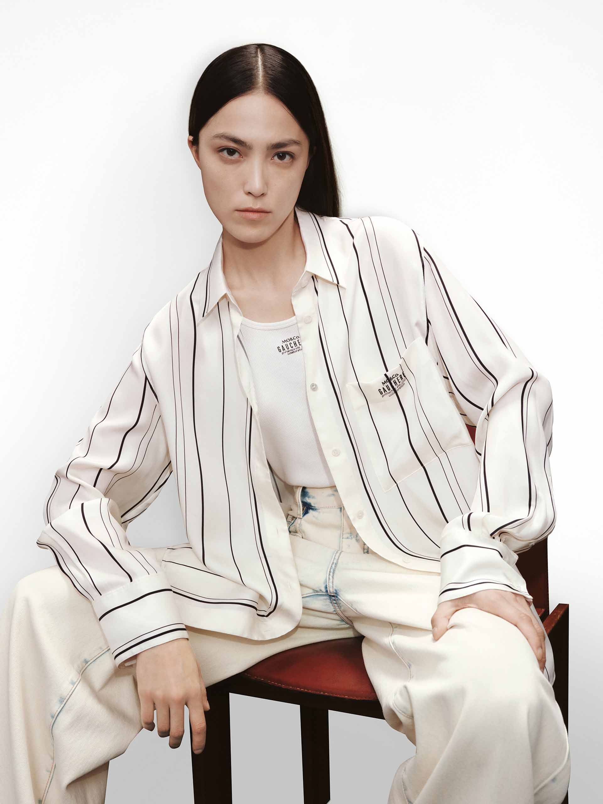 Cutout Back Pinstripe Shirt