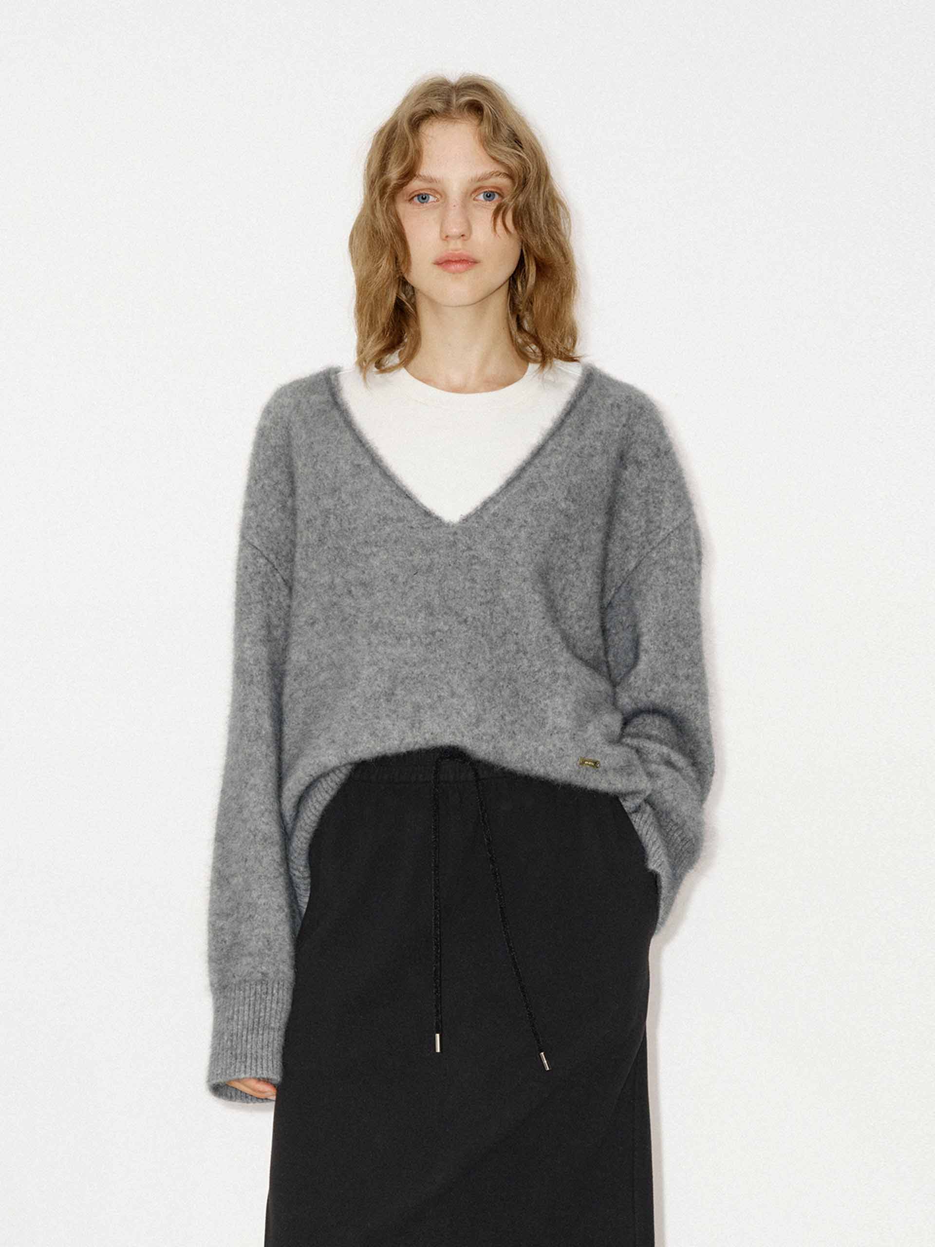 Deep V-neck Loose Sweater - Image 9