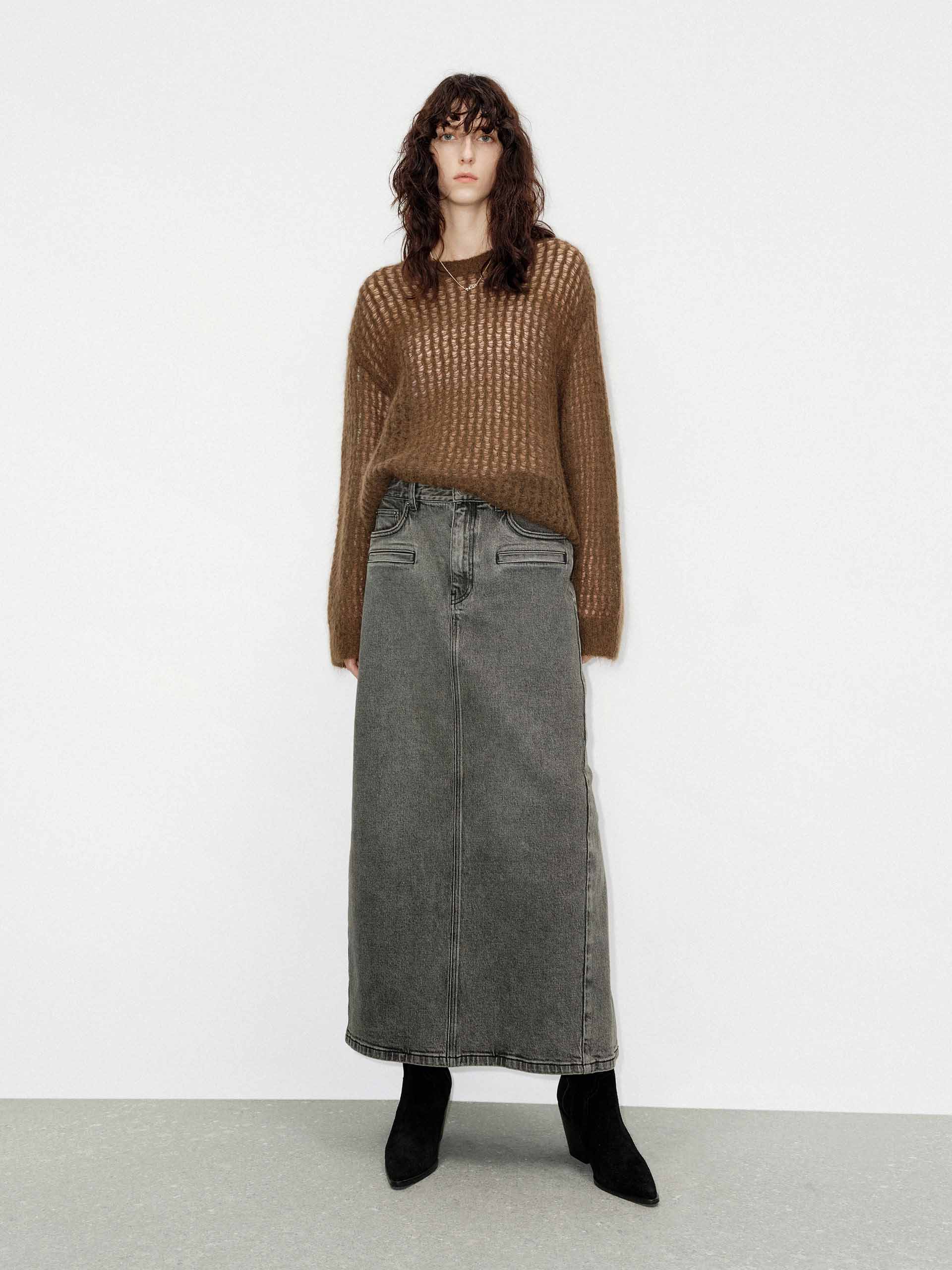 Denim Back Slit Skirt - Image 2