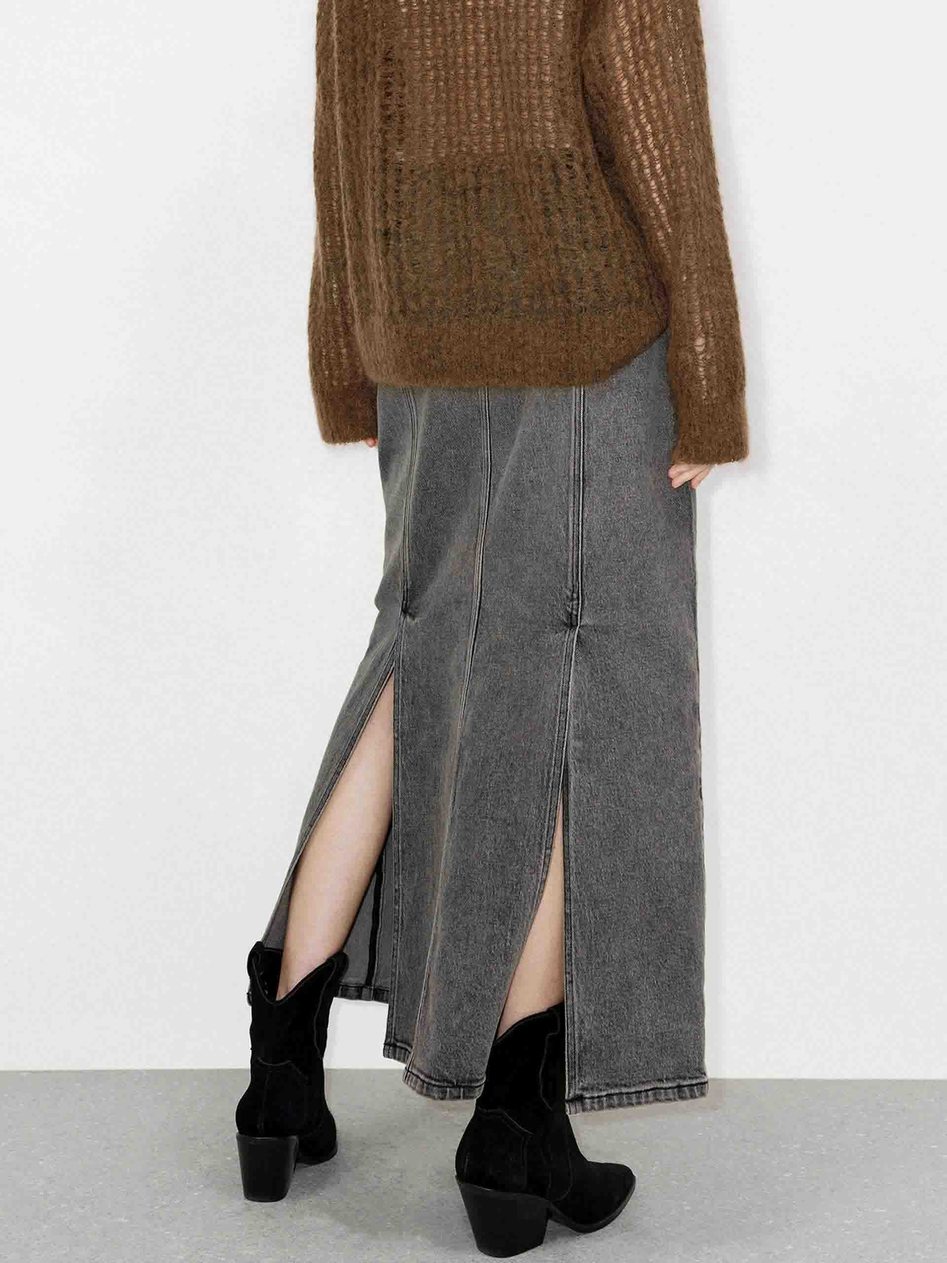 Denim Back Slit Skirt - Image 3