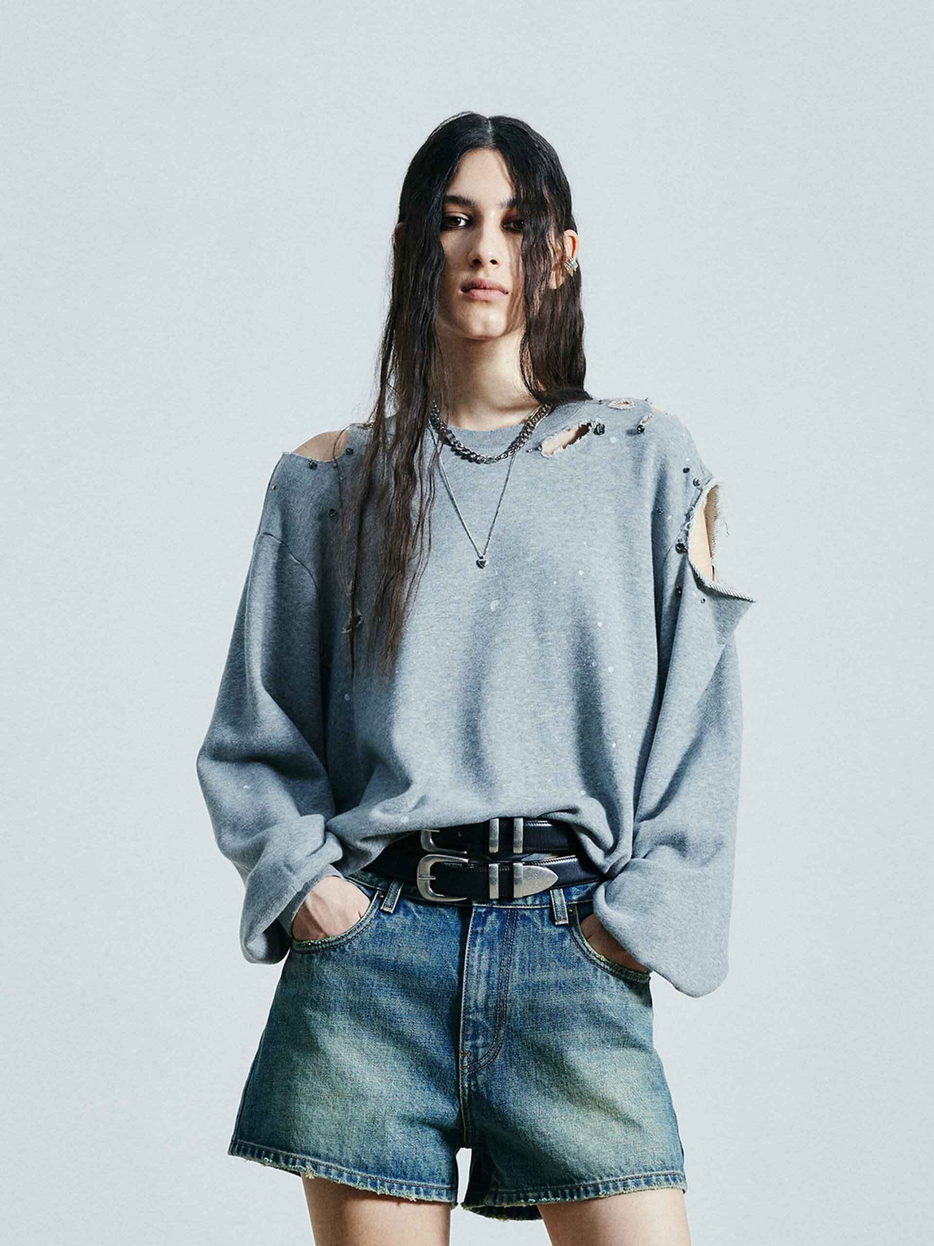 Destroyed Detail Loose Sweatshirts - Image 2