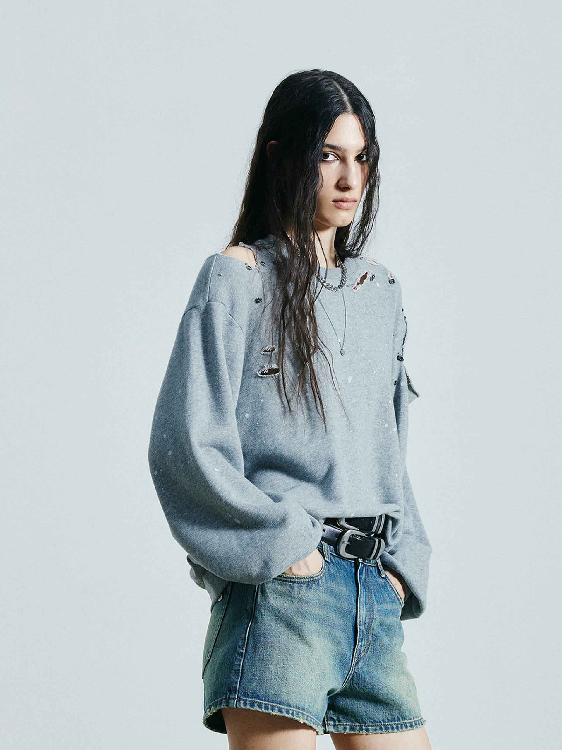 Destroyed Detail Loose Sweatshirts - Image 8