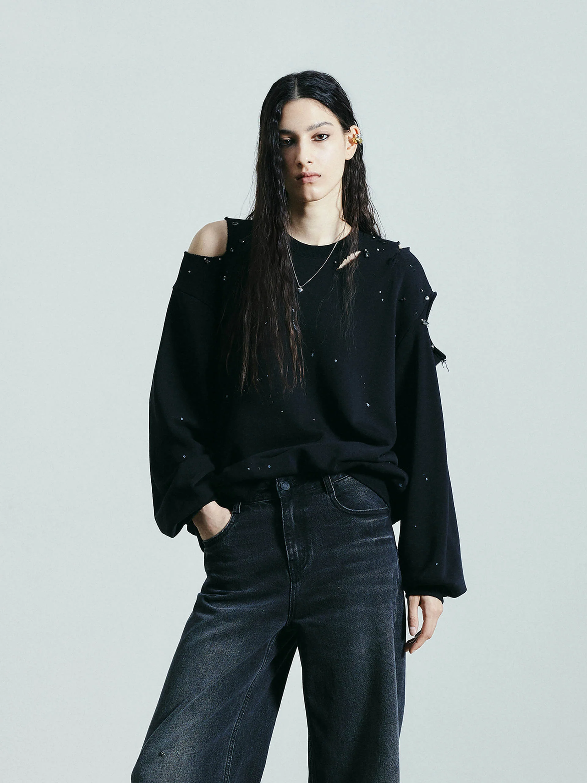 Destroyed Detail Loose Sweatshirts - Image 9