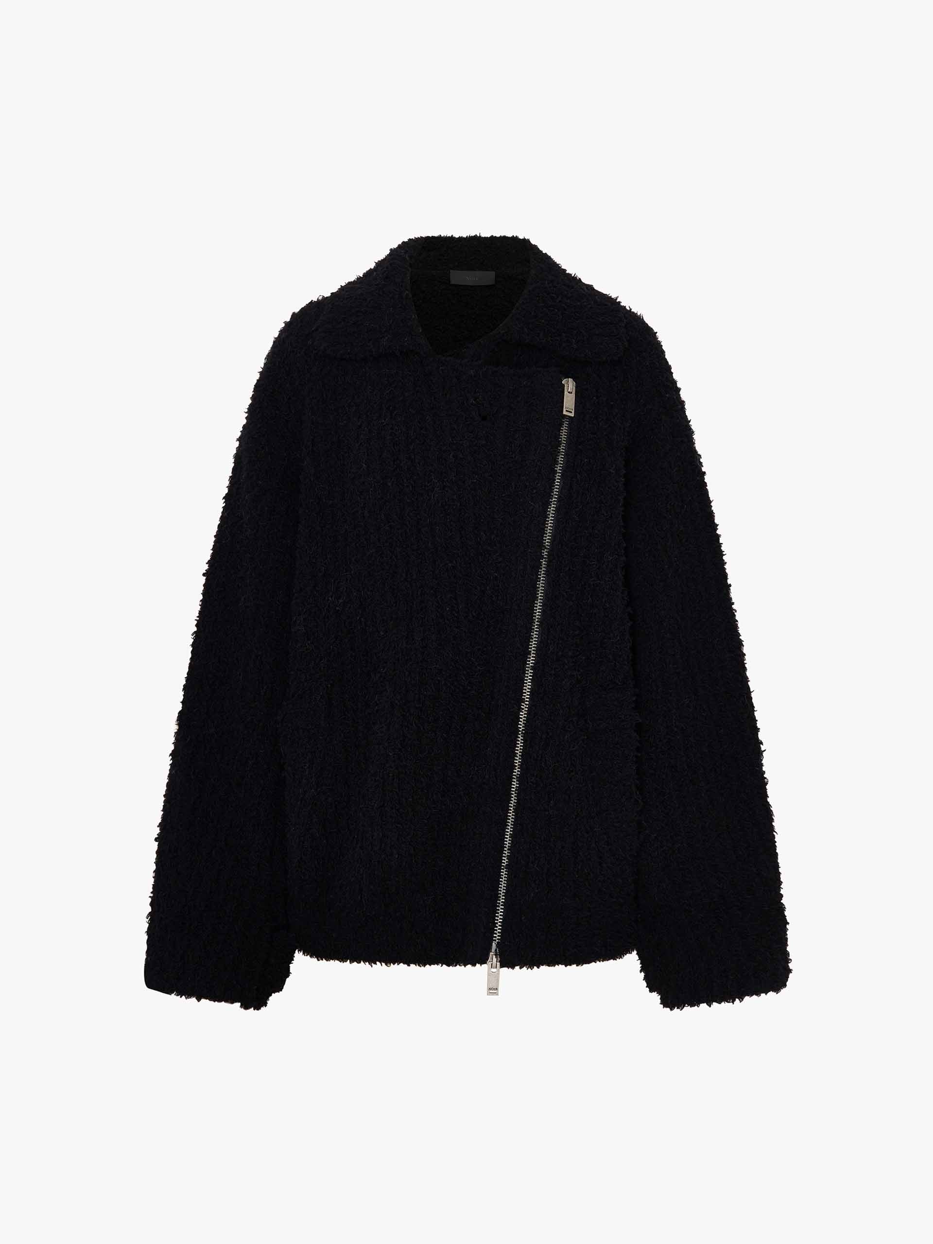 Diagonal Zip Fluffy Cardigan - Image 5