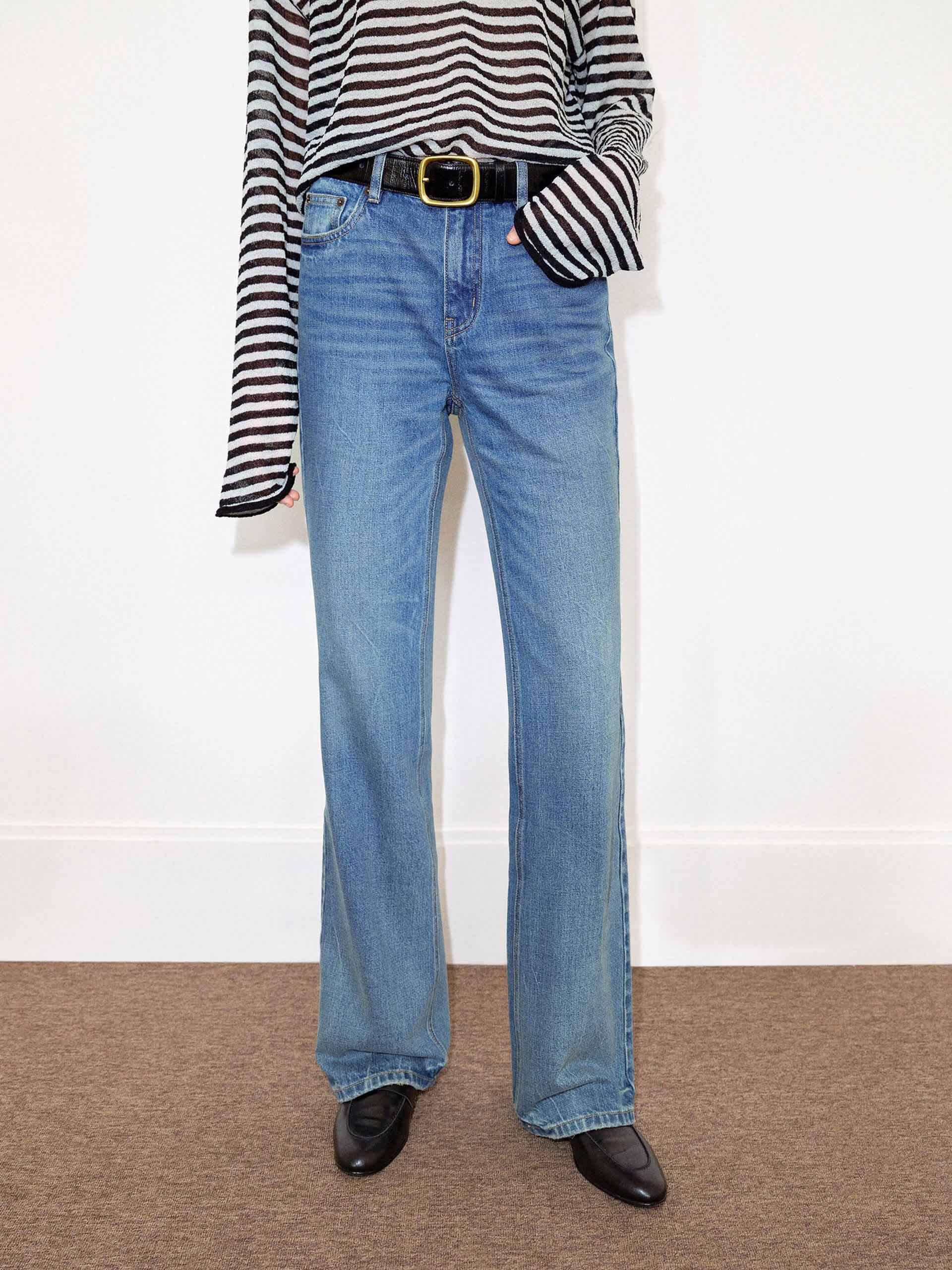 Distressed Cotton Flared Jeans