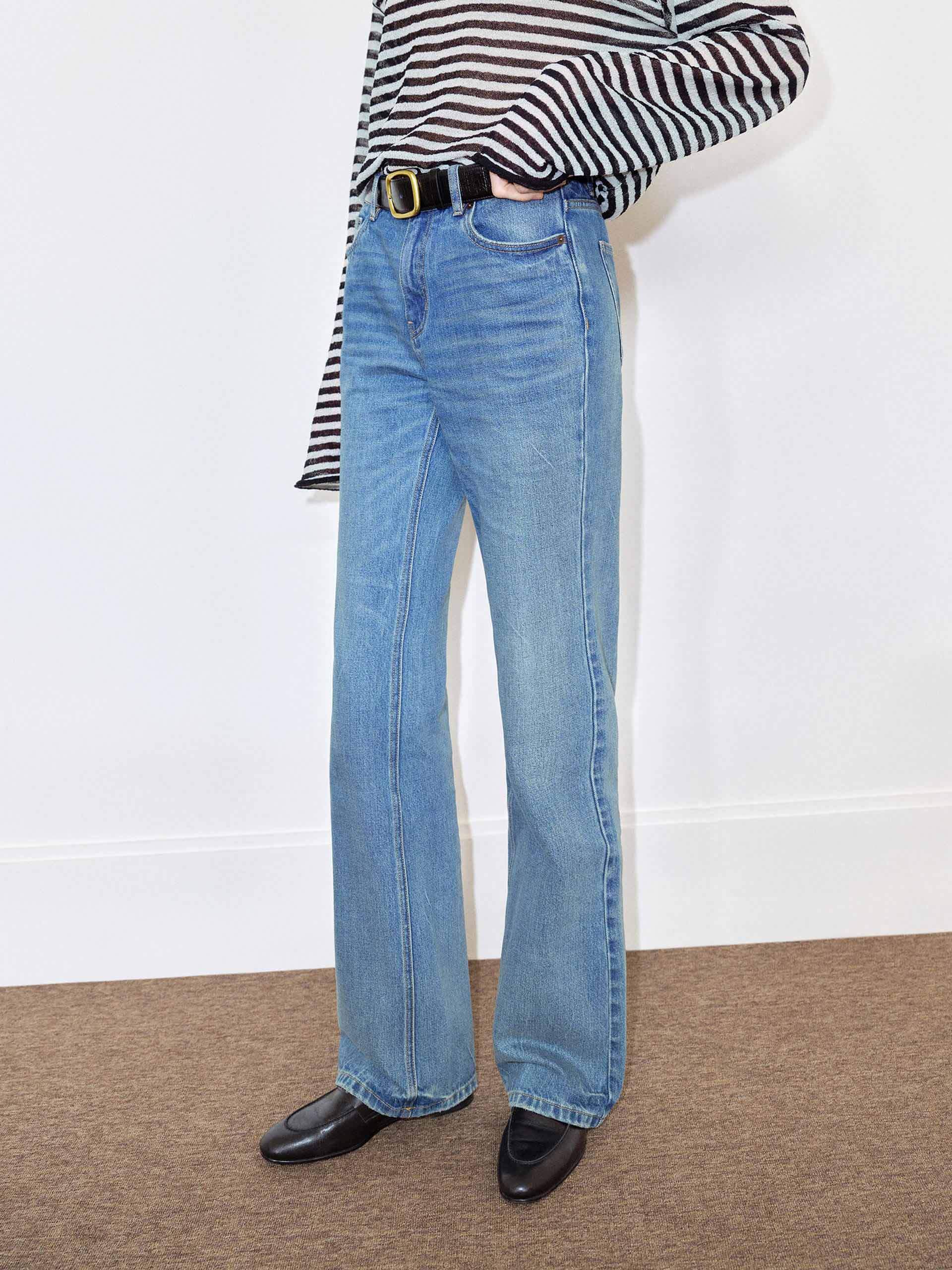 Distressed Cotton Flared Jeans - Image 3