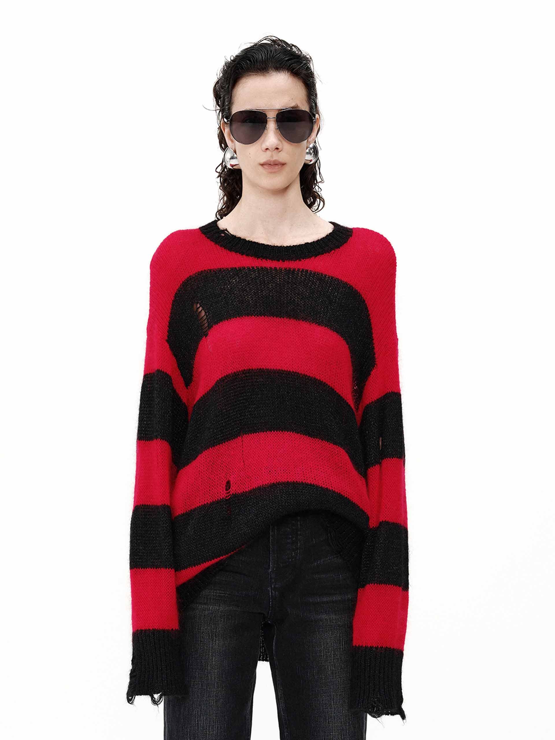 Distressed Stripe Knit Sweater - Image 2
