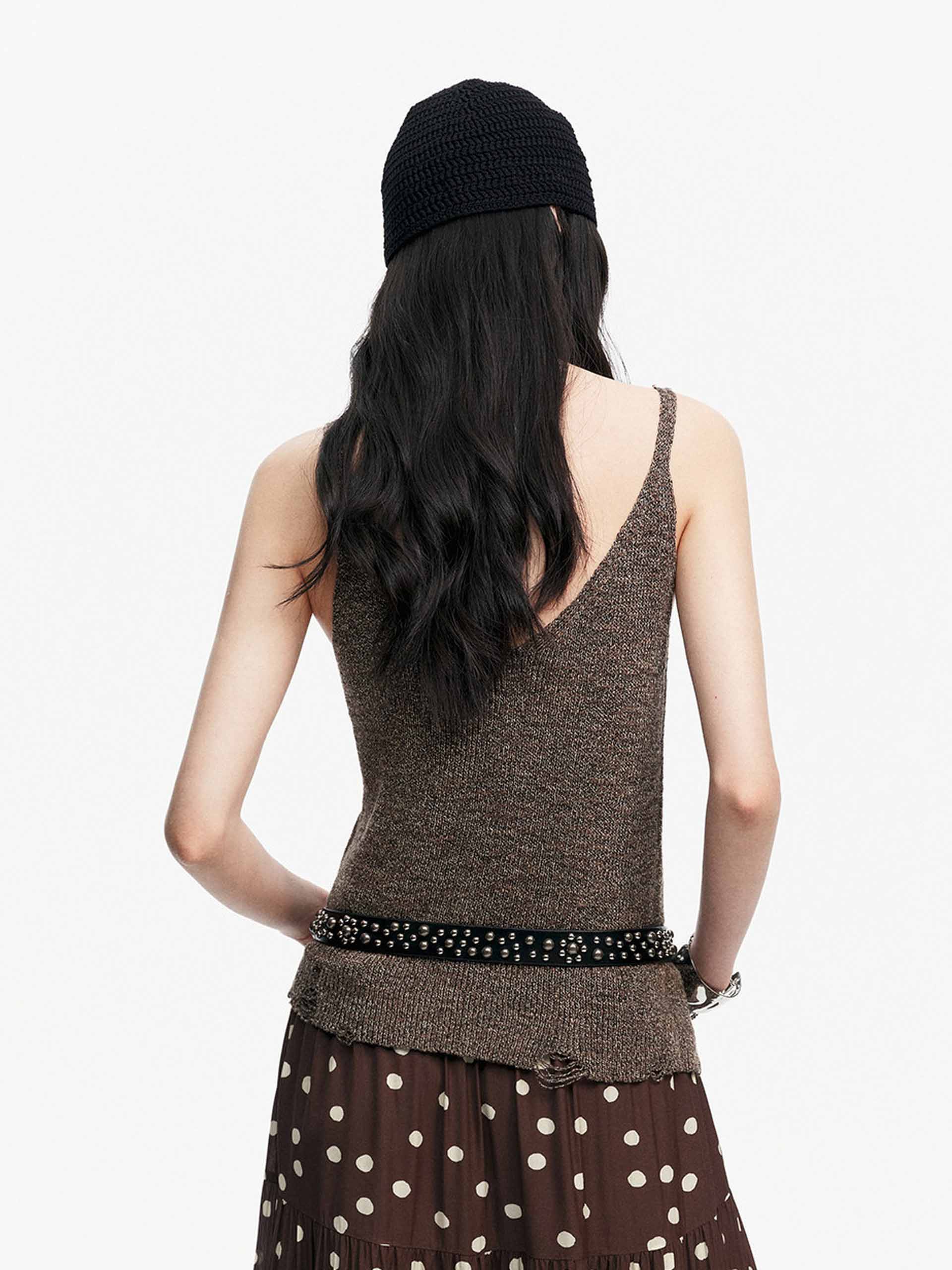 Distressed V-neck Knit Top - Image 15