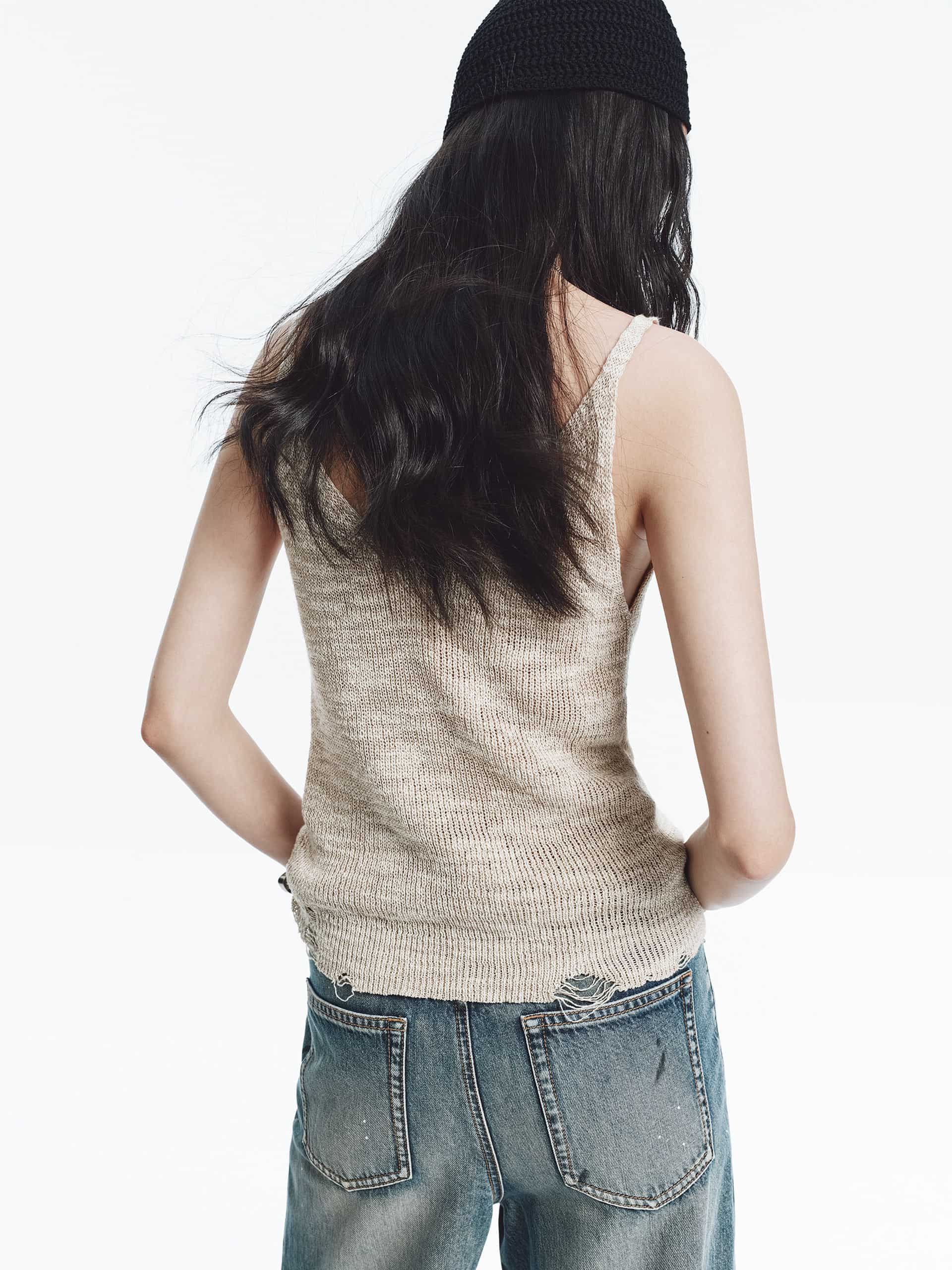 Distressed V-neck Knit Top - Image 8