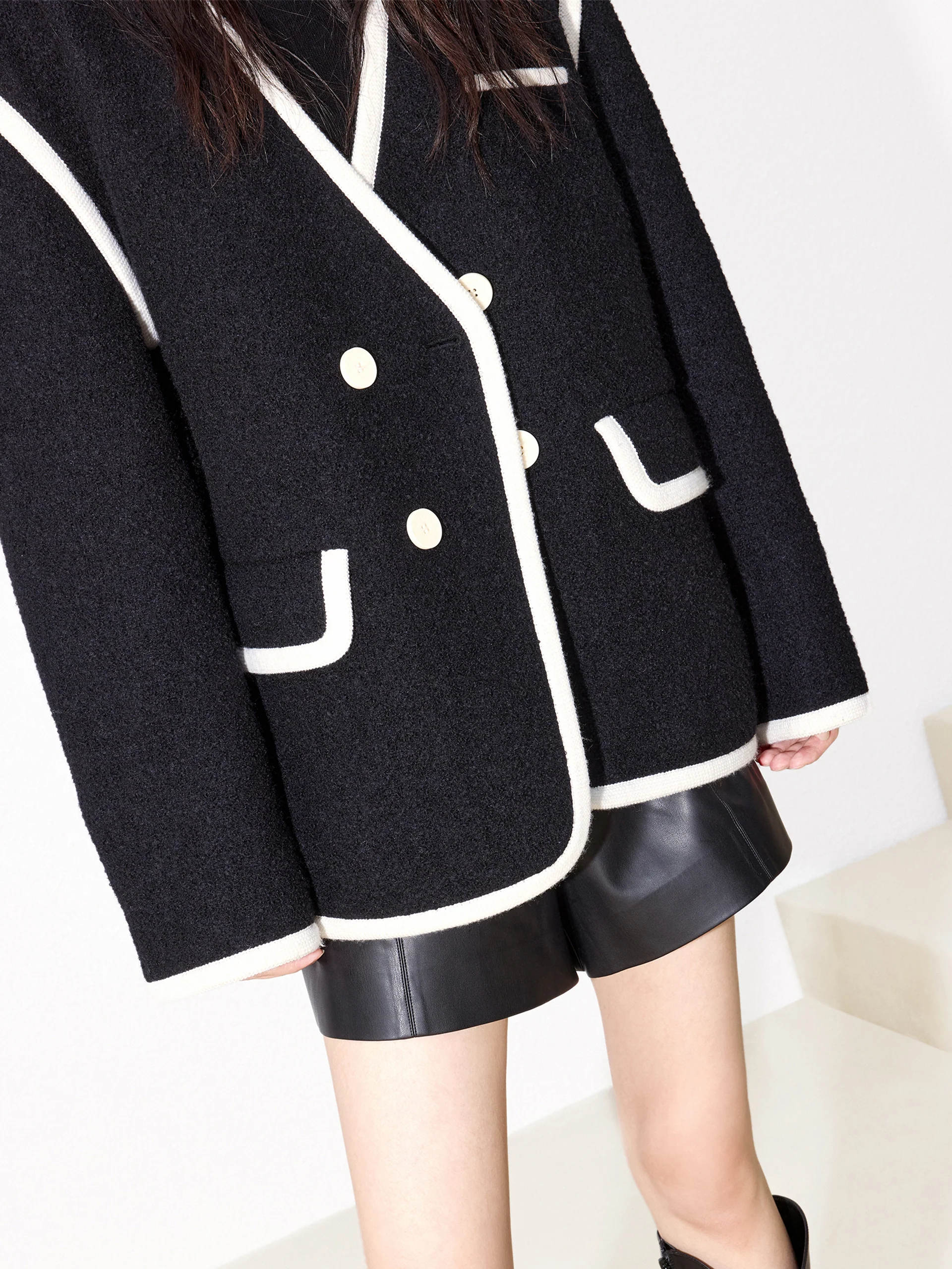 Double Breasted Contrast Midi Coat - Image 4