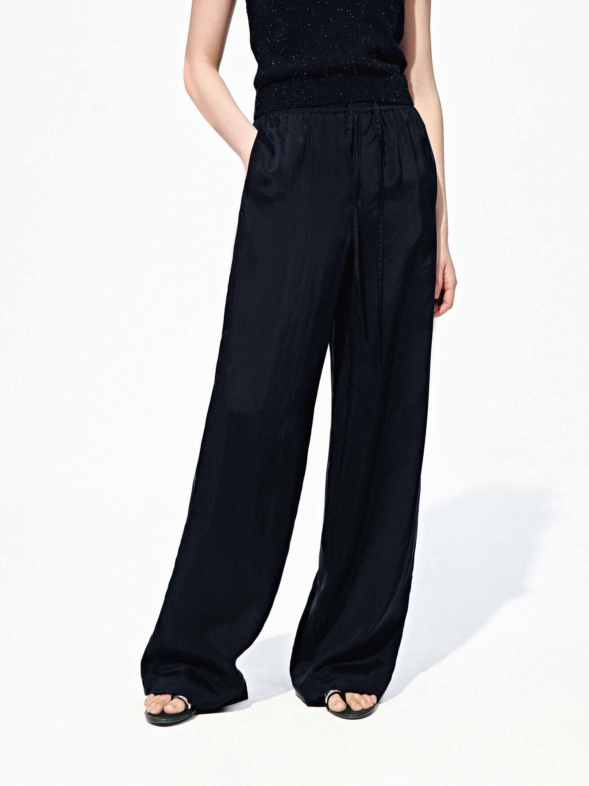 Draped Straight Drawstring Pants
