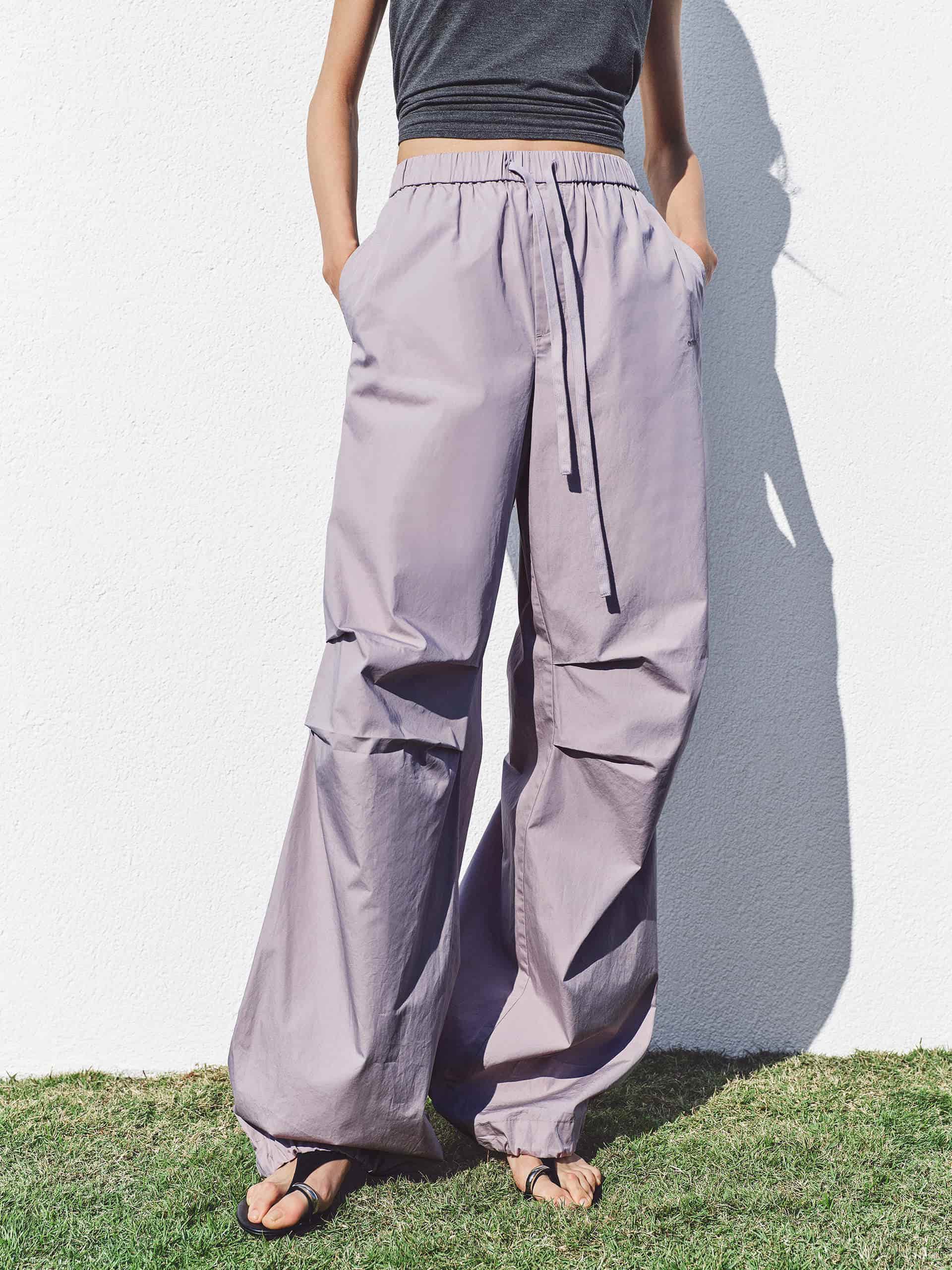 Drawcord Barrel Leg Cotton Pants