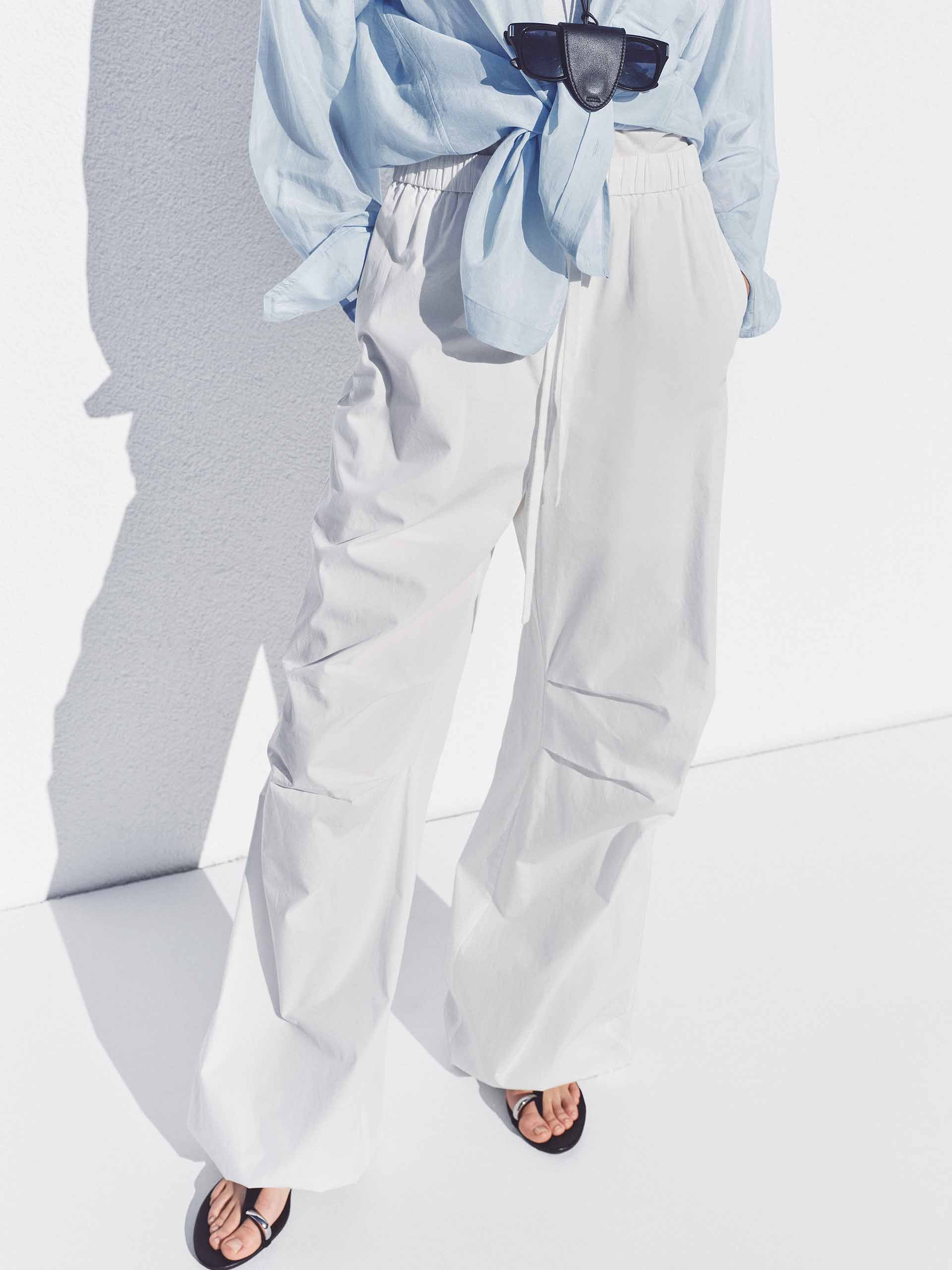 Drawcord Barrel Leg Cotton Pants - Image 15