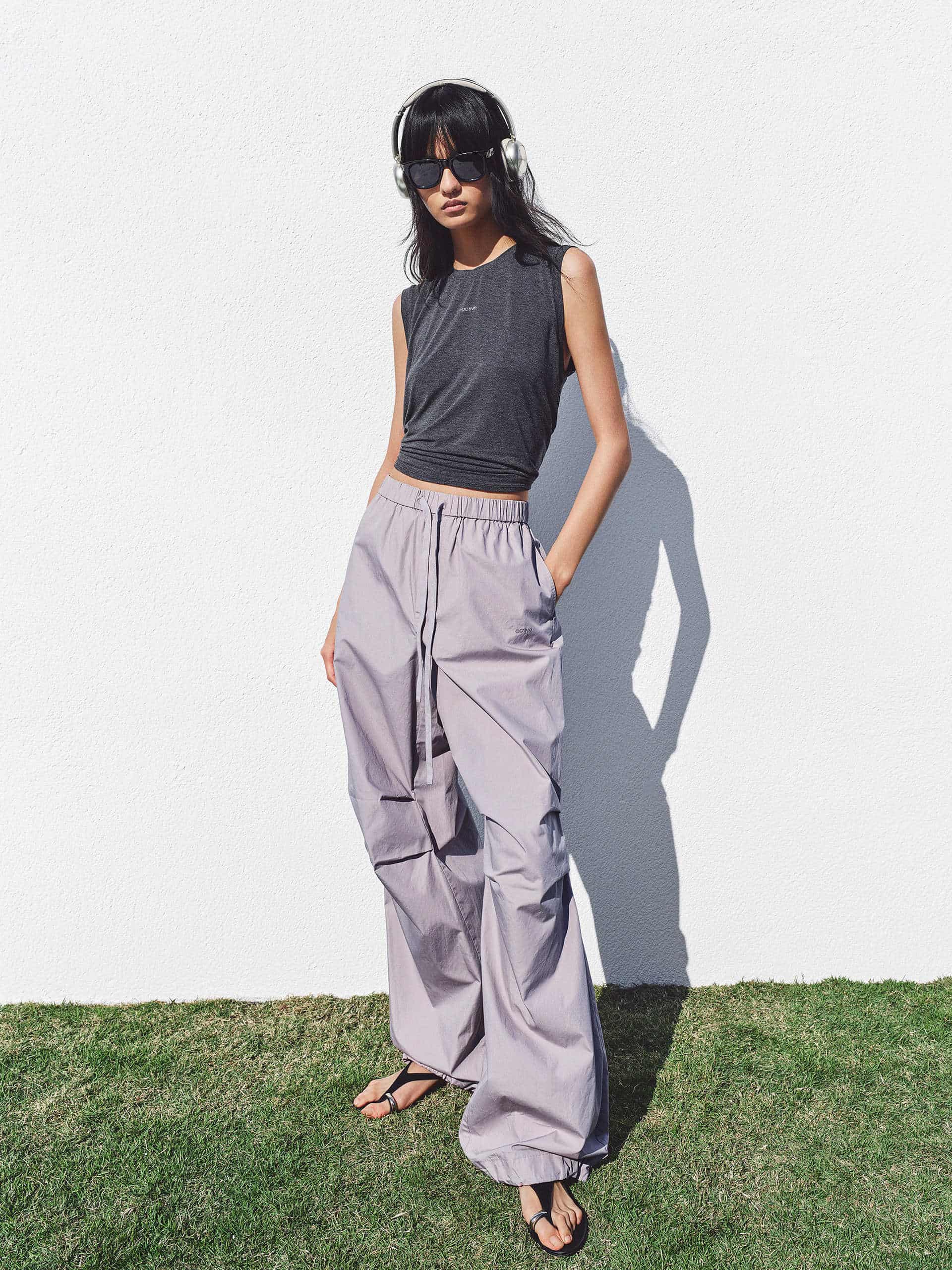 Drawcord Barrel Leg Cotton Pants - Image 2