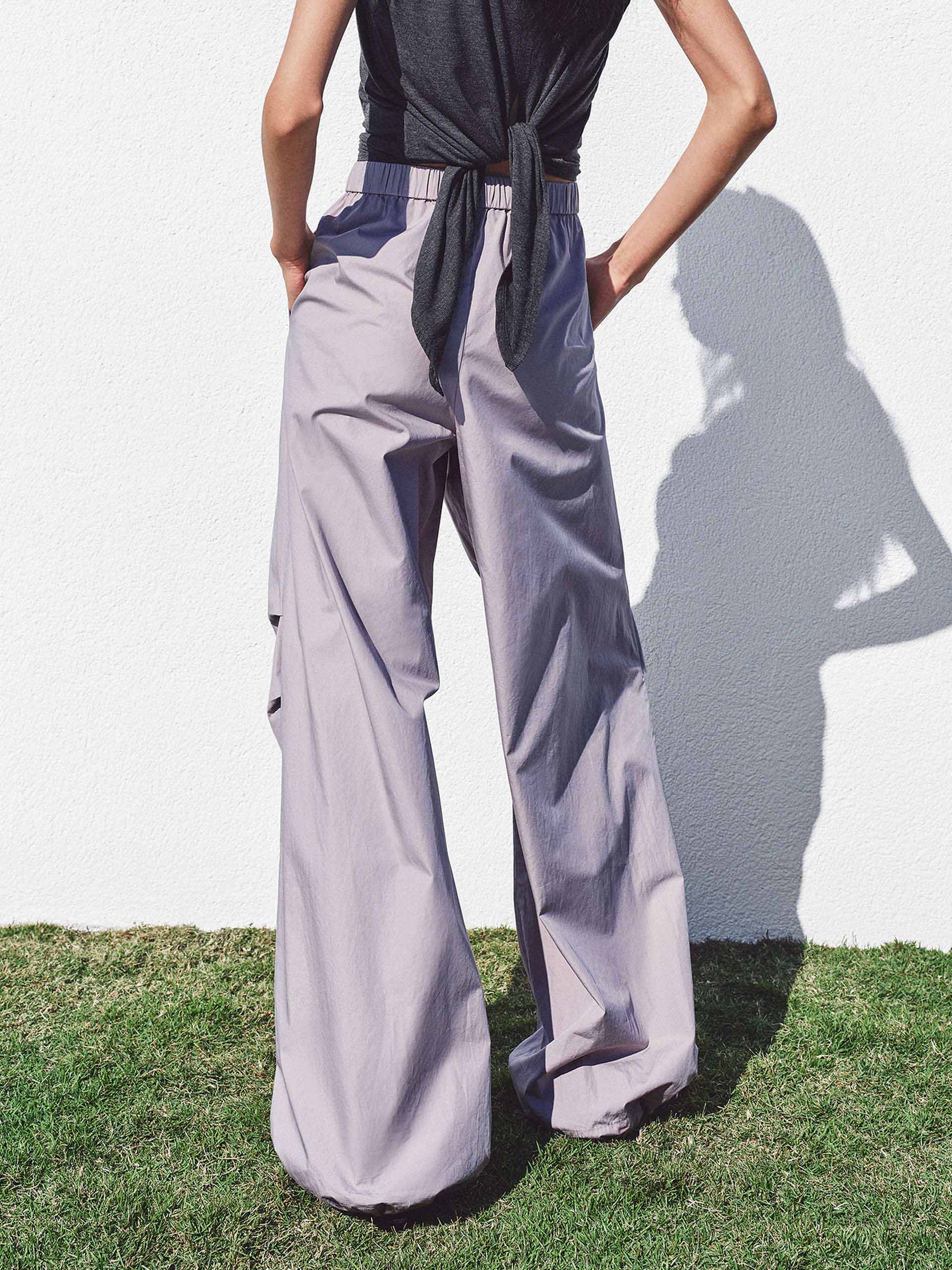 Drawcord Barrel Leg Cotton Pants - Image 3