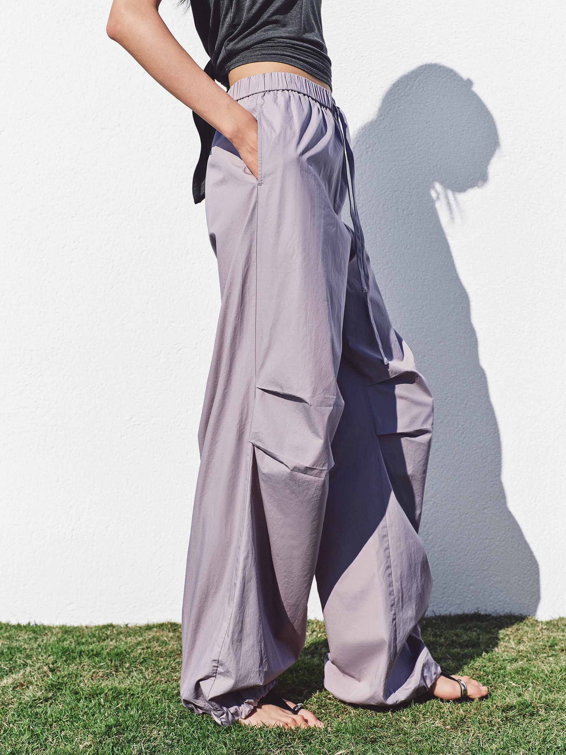 Drawcord Barrel Leg Cotton Pants - Image 6