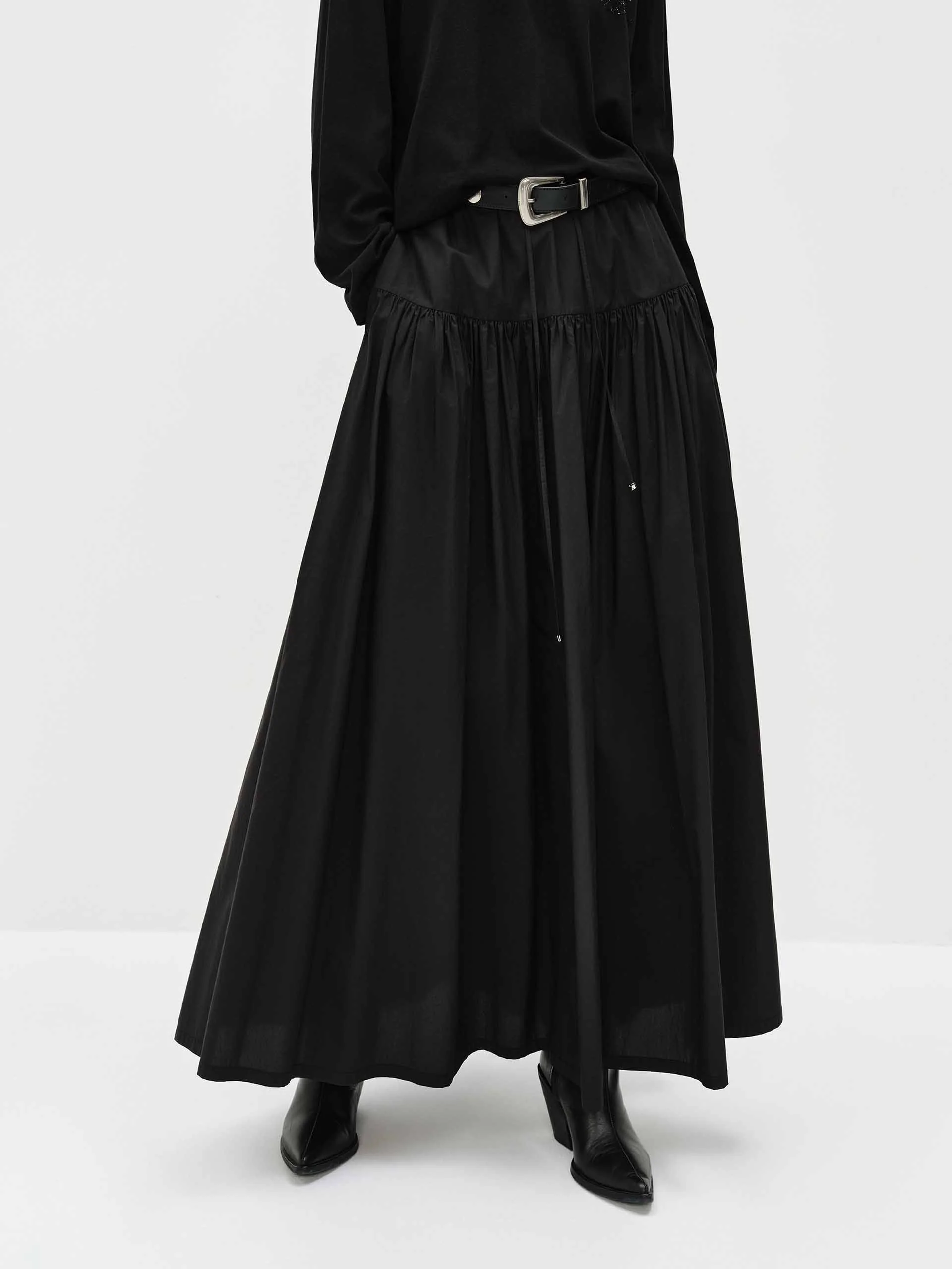 Drawstring A-line Maxi Skirt - Image 9