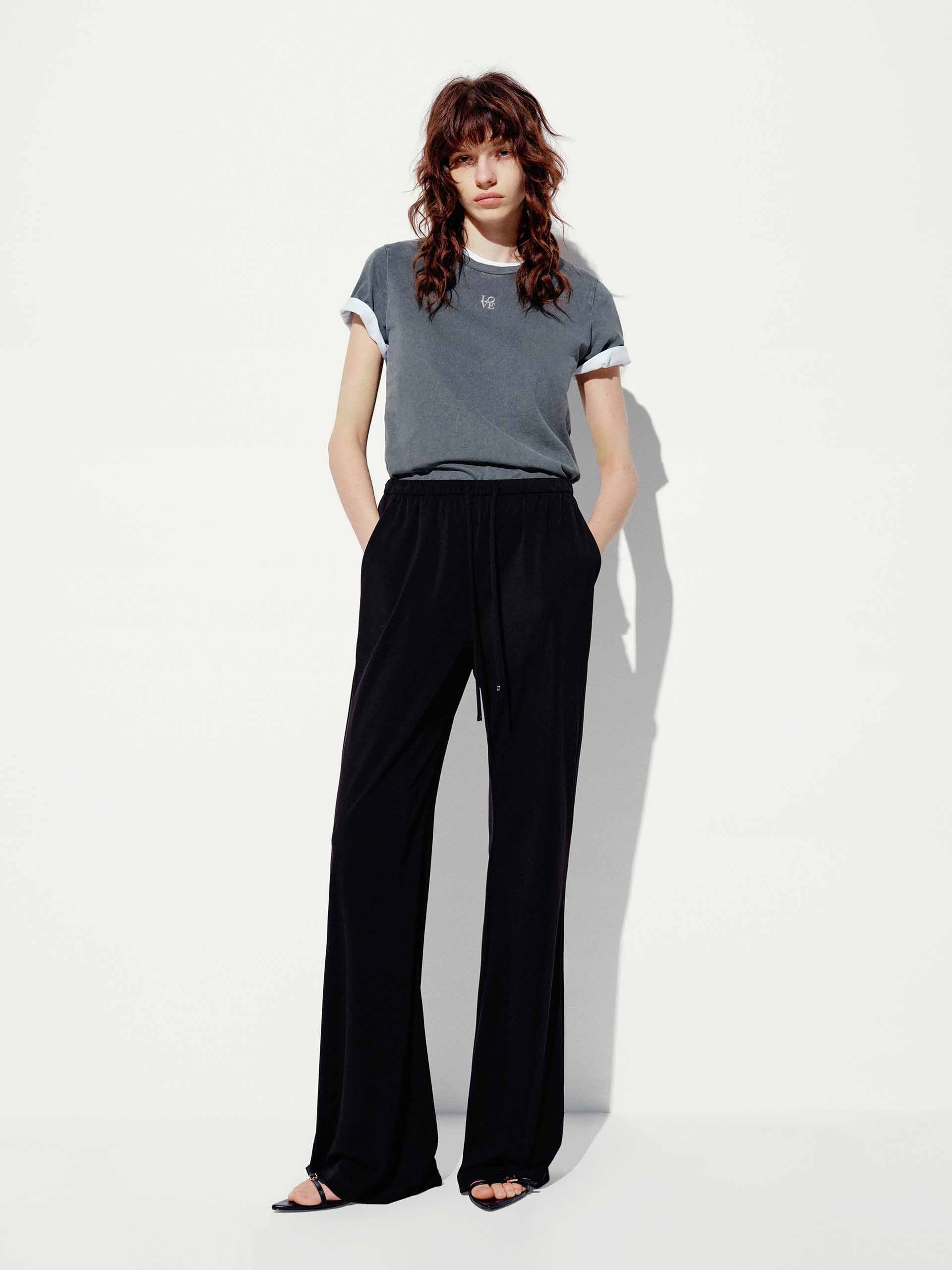 Drawstring Waist Flared Trousers - Image 2
