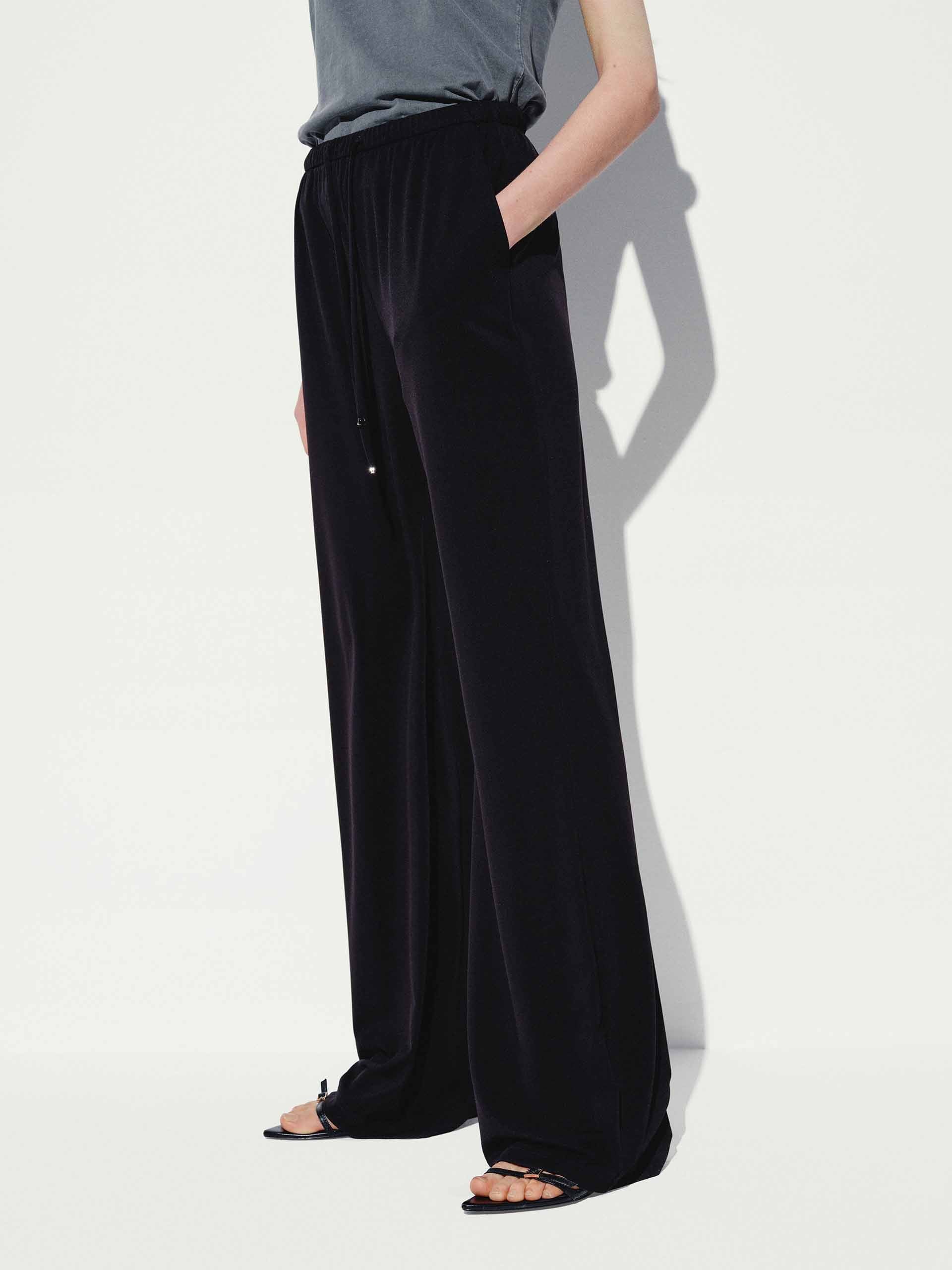 Drawstring Waist Flared Trousers - Image 3